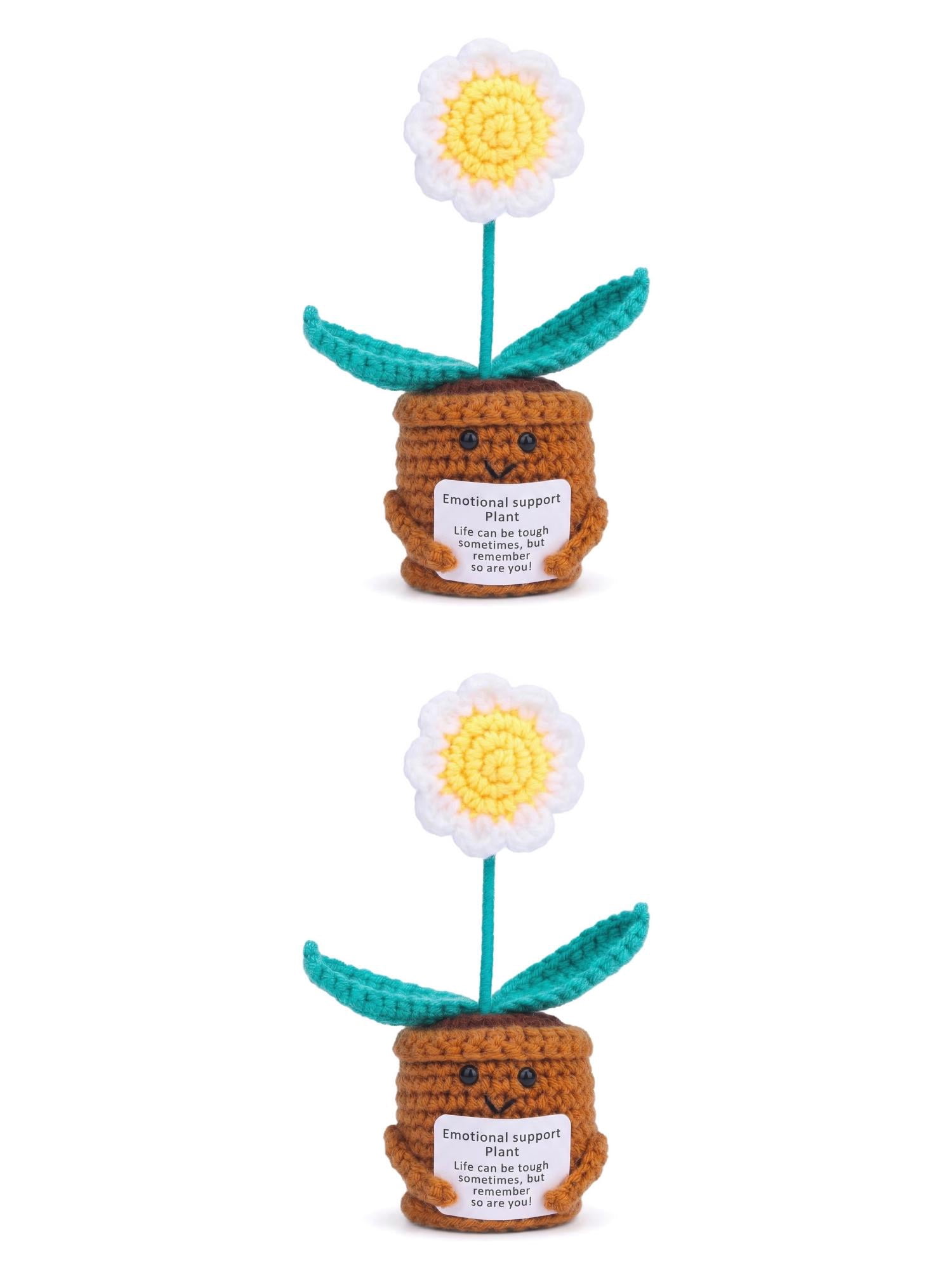 Unique Bargains 2Pcs Handmade Crochet Potted Knitted Plant Daisy-Shaped 4.3in