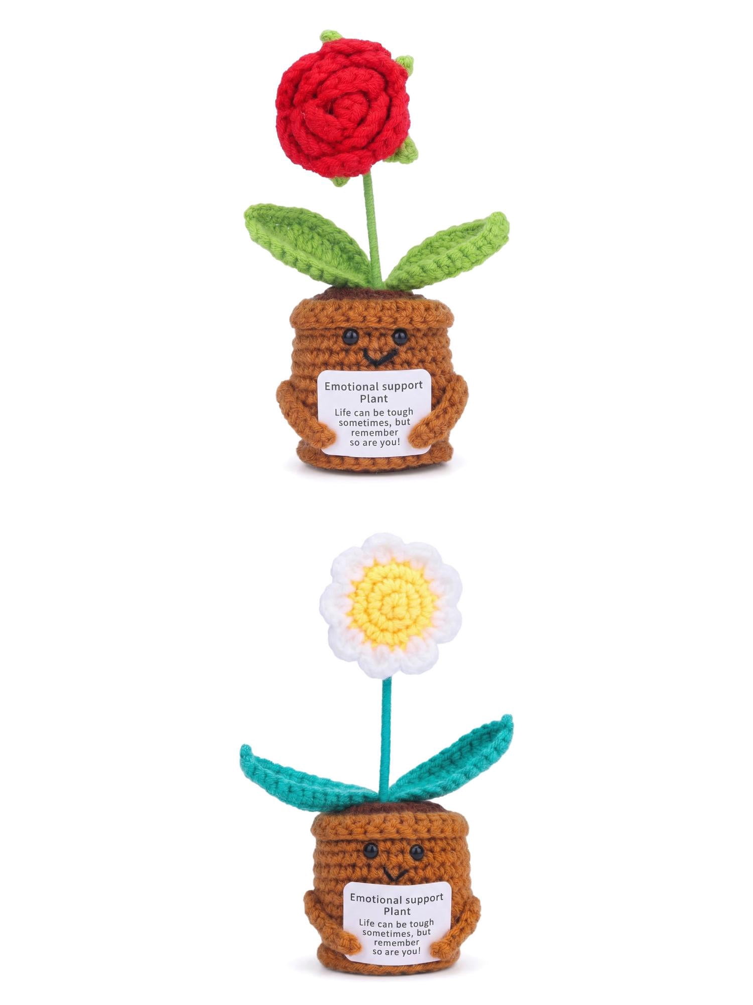 Unique Bargains 2Pcs Handmade Crochet Potted Knitted Plant Daisy-Shaped Rose 4.3in