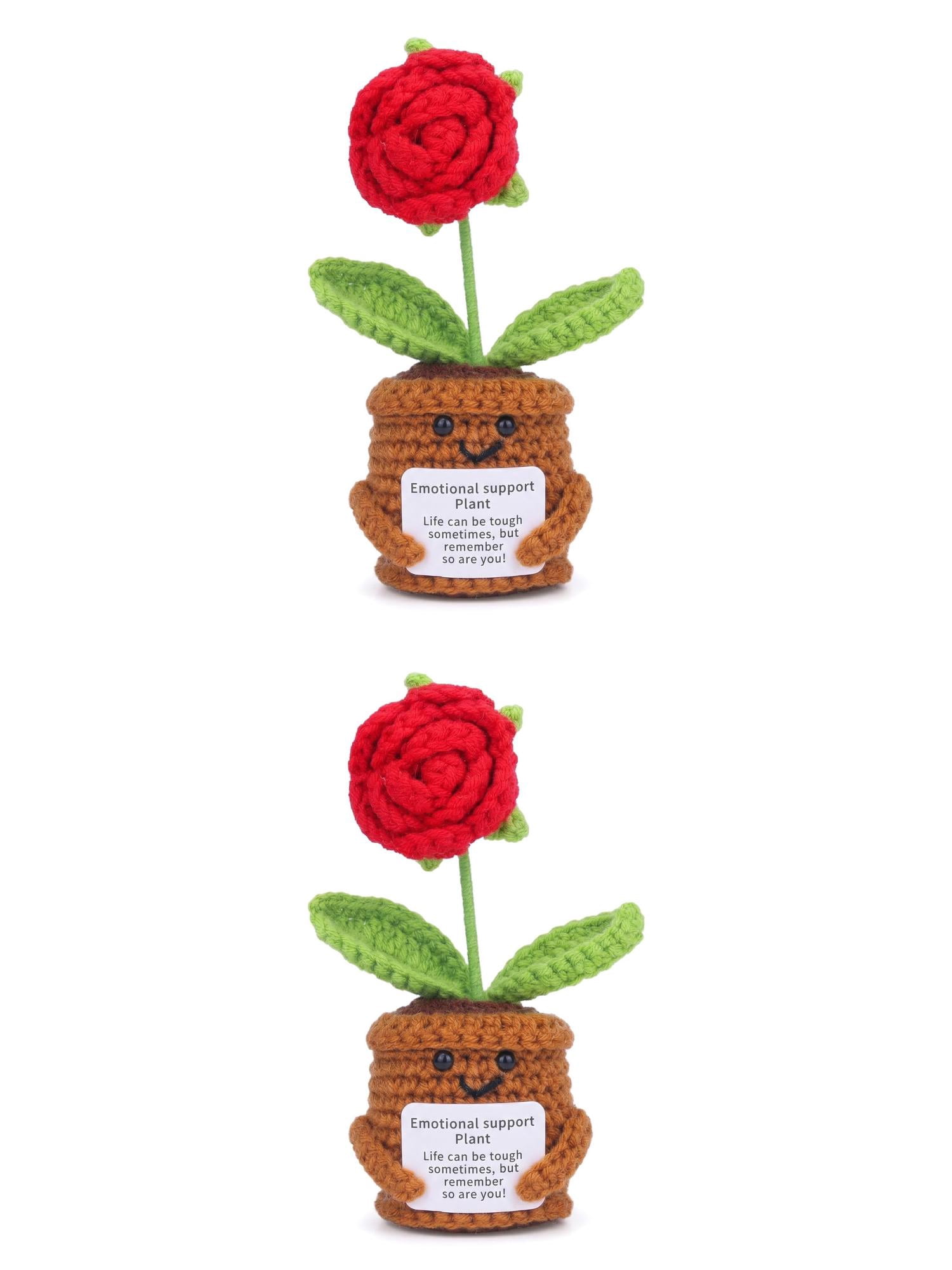 Unique Bargains 2Pcs Handmade Crochet Potted Knitted Plant Dashboard Red Rose 4.3 in