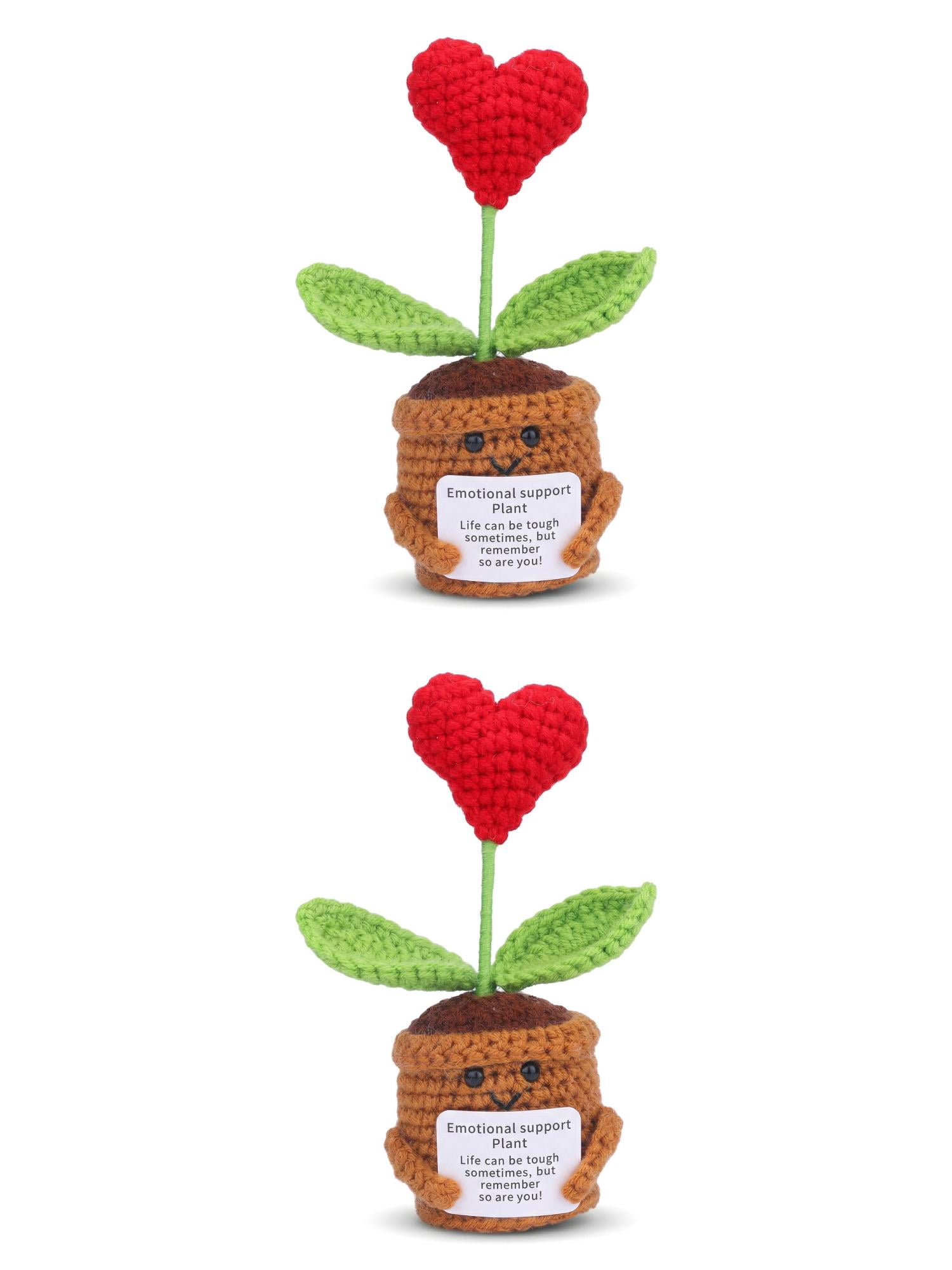 Unique Bargains 2Pcs Handmade Crochet Potted Knitted Plant Heart-Shaped 4.3 in