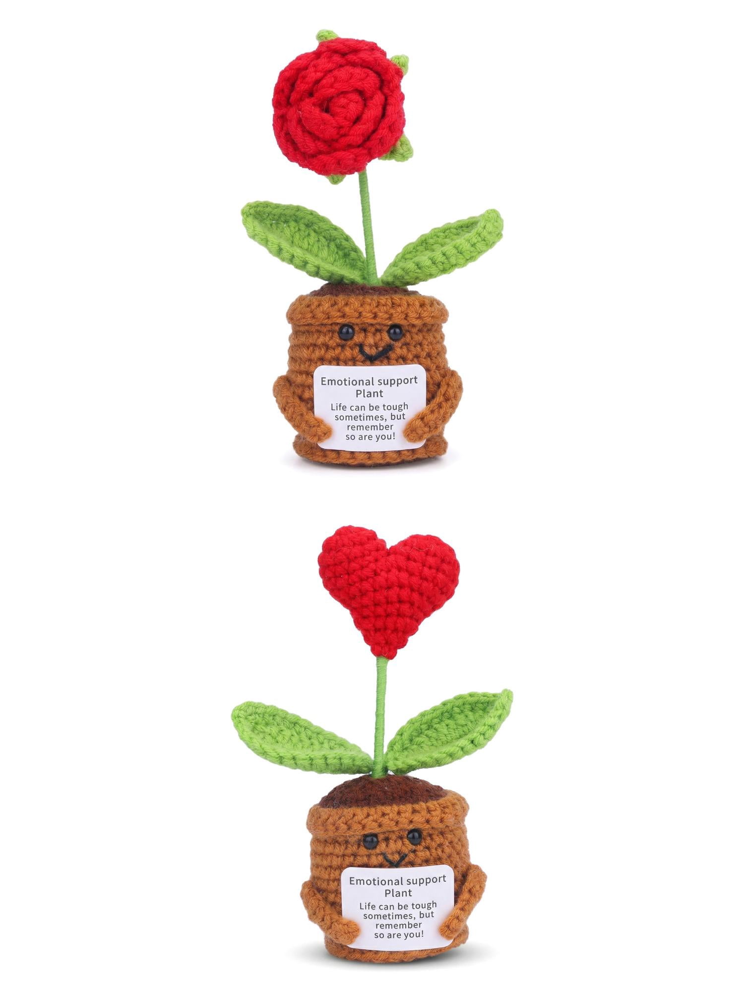 Unique Bargains 2Pcs Handmade Crochet Potted Knitted Plant Heart-Shaped Red Rose 4.3 in