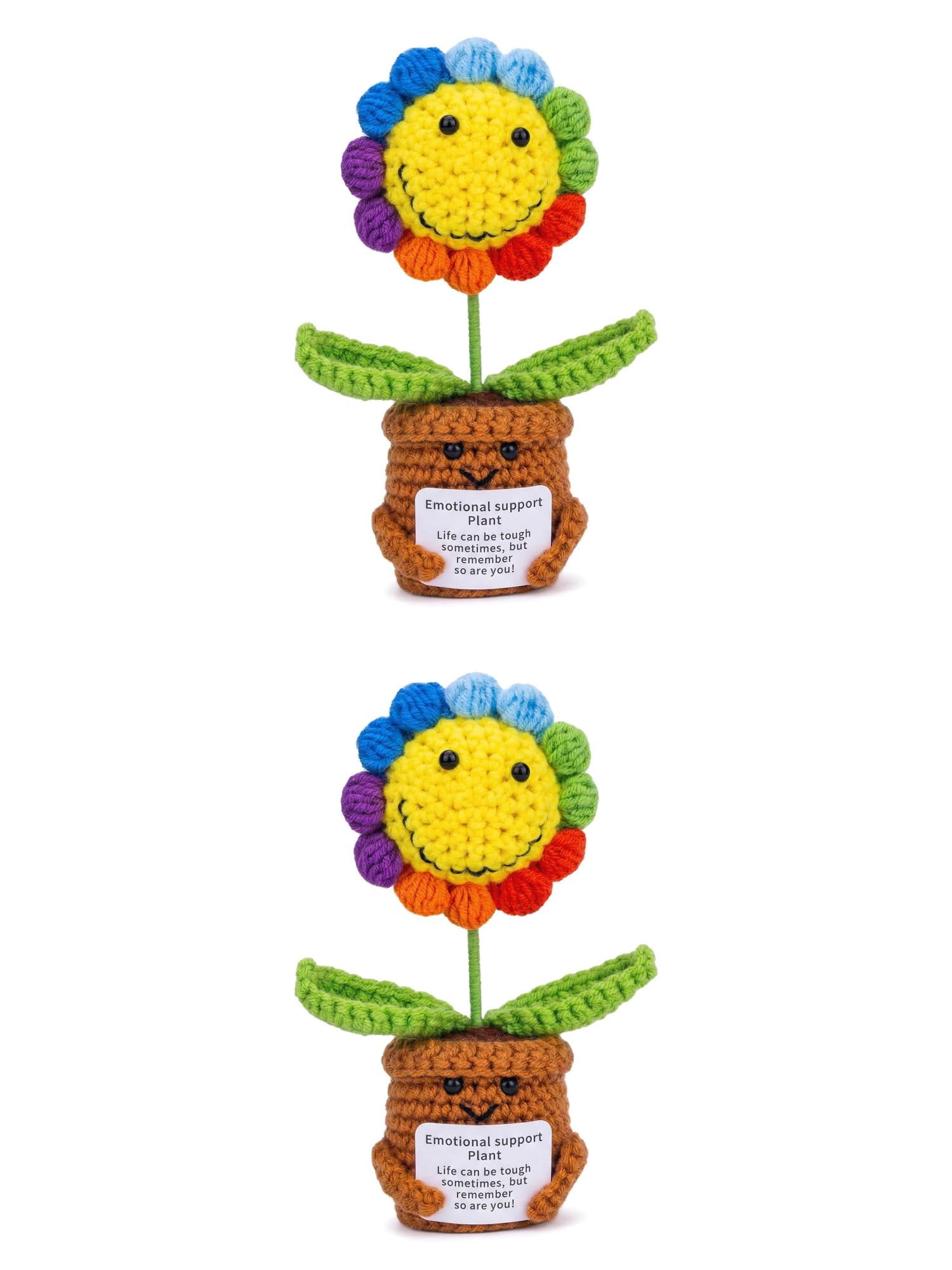 Unique Bargains 2Pcs Handmade Crochet Potted Plant Dashboard Rainbow Sunflower 4.3 in
