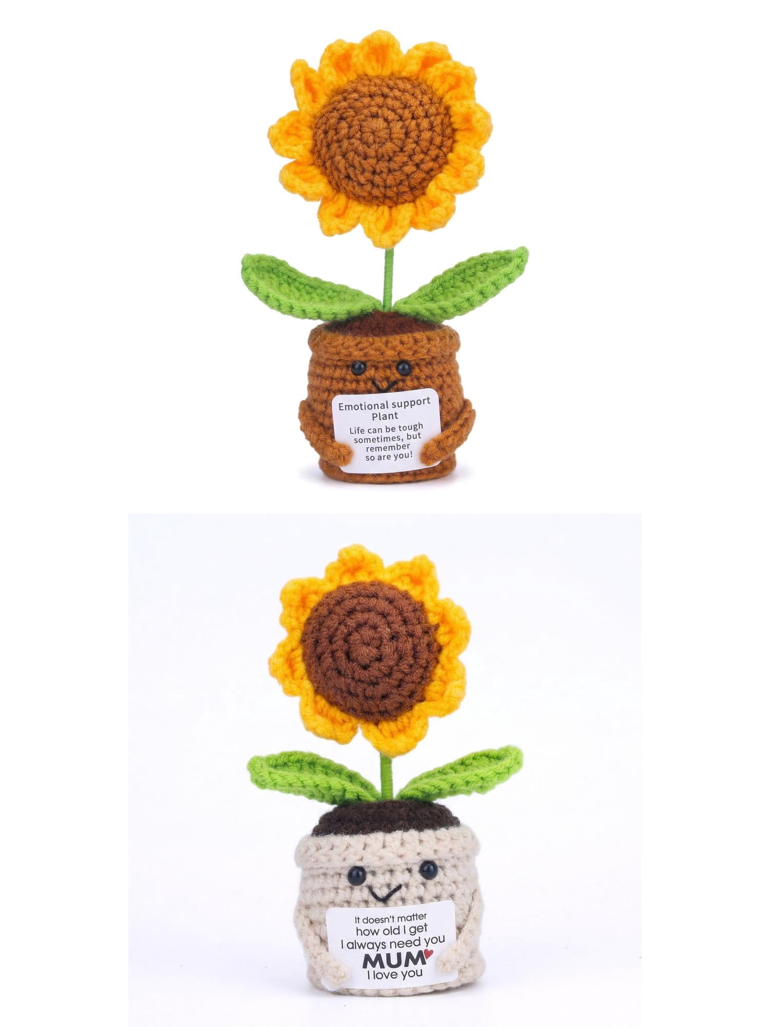 Unique Bargains 2Pcs Handmade Crochet Potted Plant Love-Themed Sunflowers White Pot 4.3 in