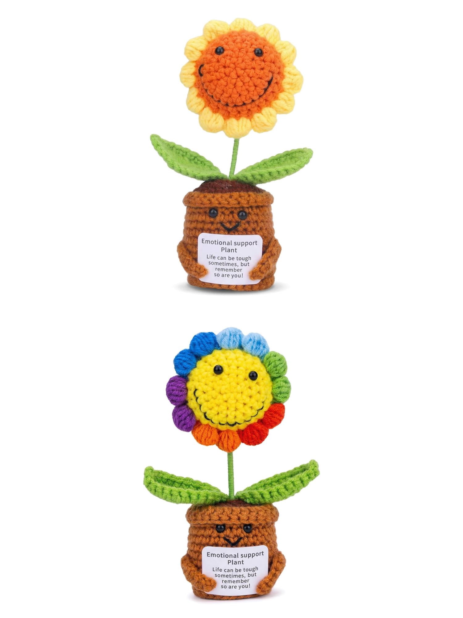 Unique Bargains 2Pcs Handmade Crochet Potted Plant Smiling Face Rainbow Sunflower 4.3 in