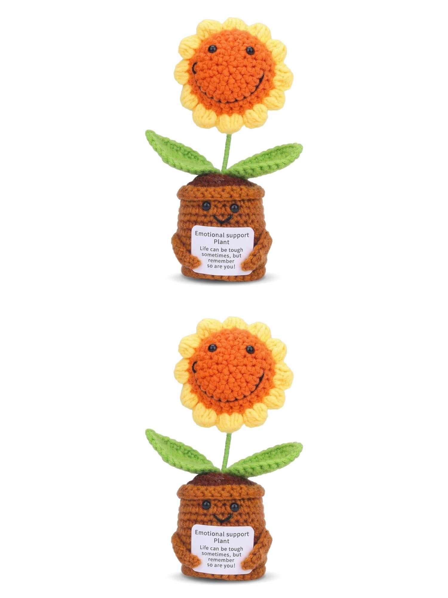 Unique Bargains 2Pcs Handmade Crochet Potted Plant Smiling Face Sunflower 4.3in