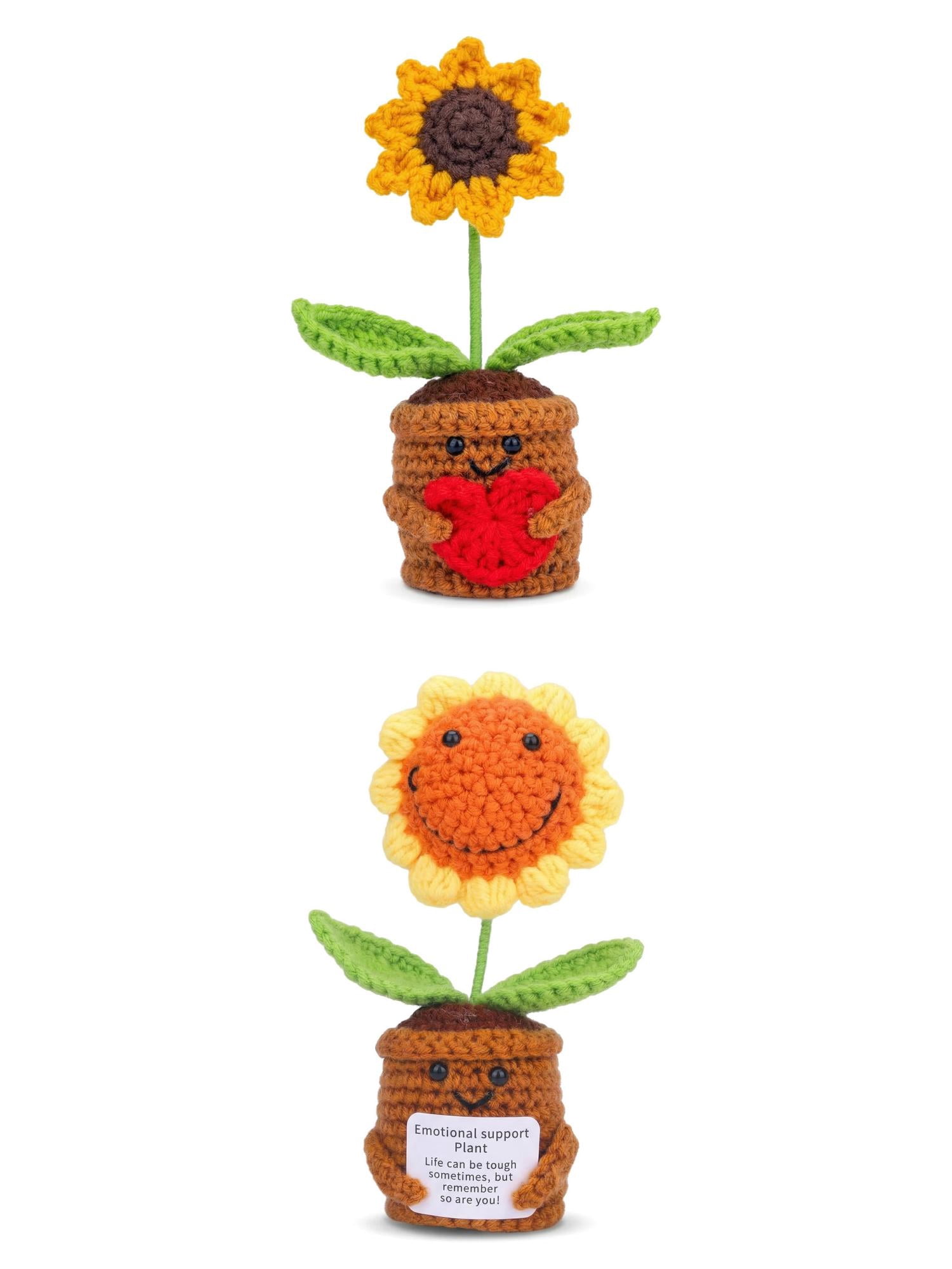 Unique Bargains 2Pcs Handmade Crochet Potted Sunflower Love-Themed Smiling Face 4.3in