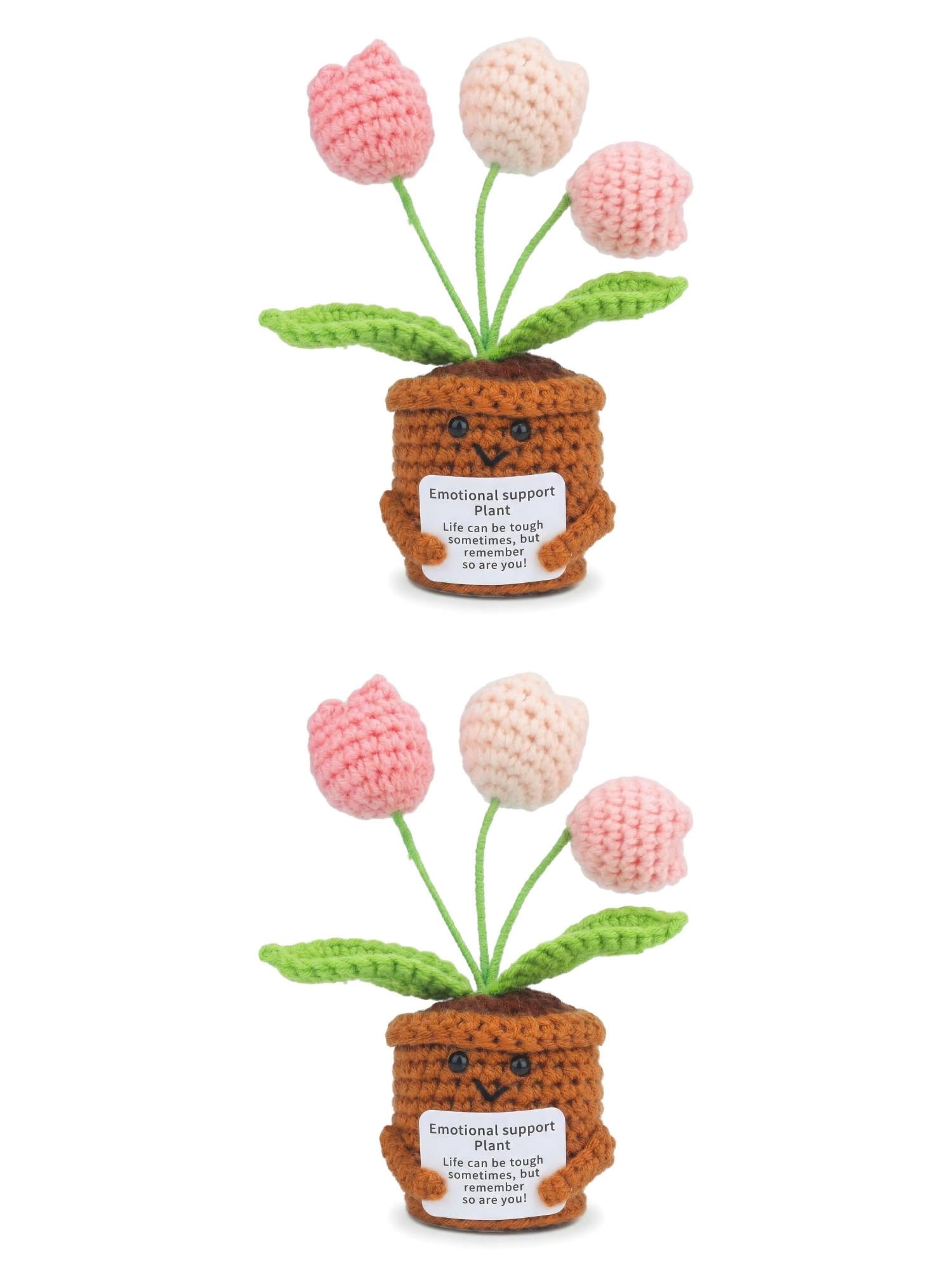 Unique Bargains 2Pcs Handmade Crochet Puffy Tulip Knitted Potted Plant Pink 4.3in