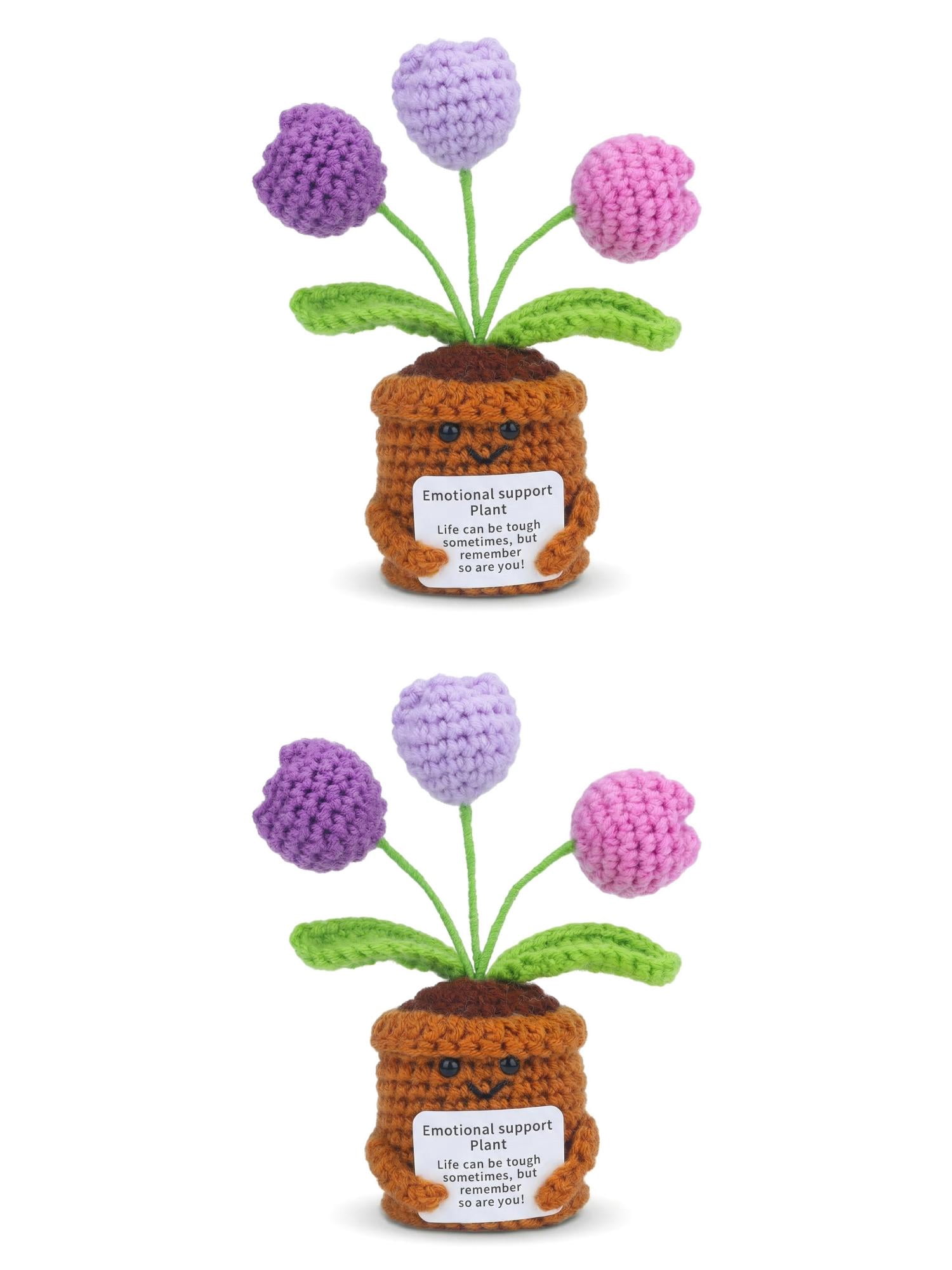 Unique Bargains 2Pcs Handmade Crochet Puffy Tulip Knitted Potted Plant Purple 4.3in