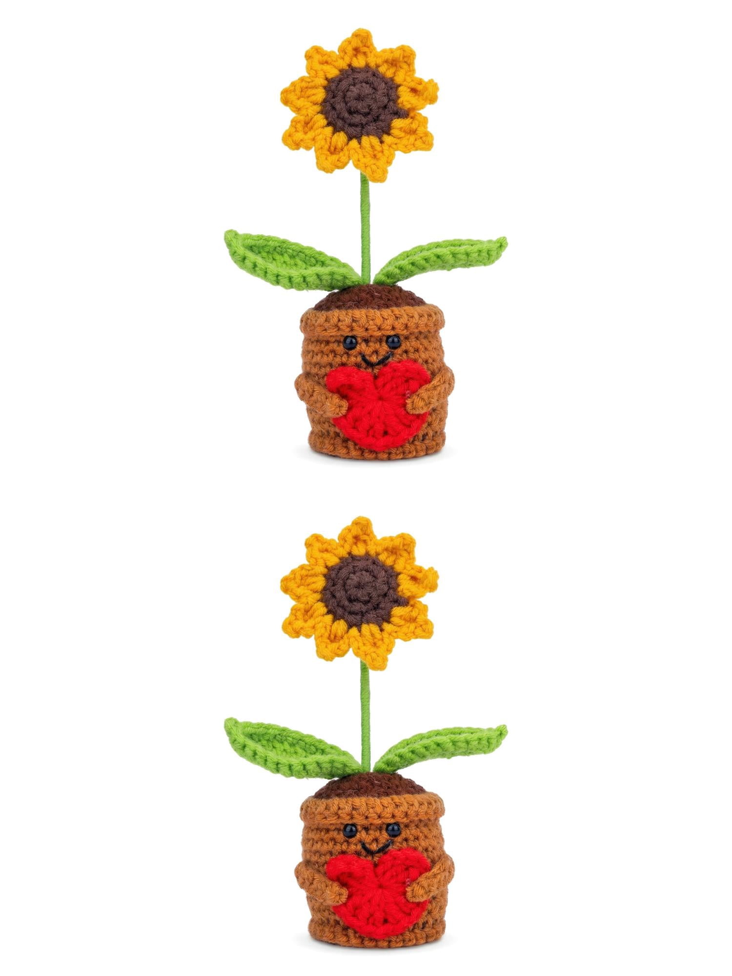 Unique Bargains 2Pcs Handmade Crochet Sunflower Potted Plant Love-Themed 4.3 in