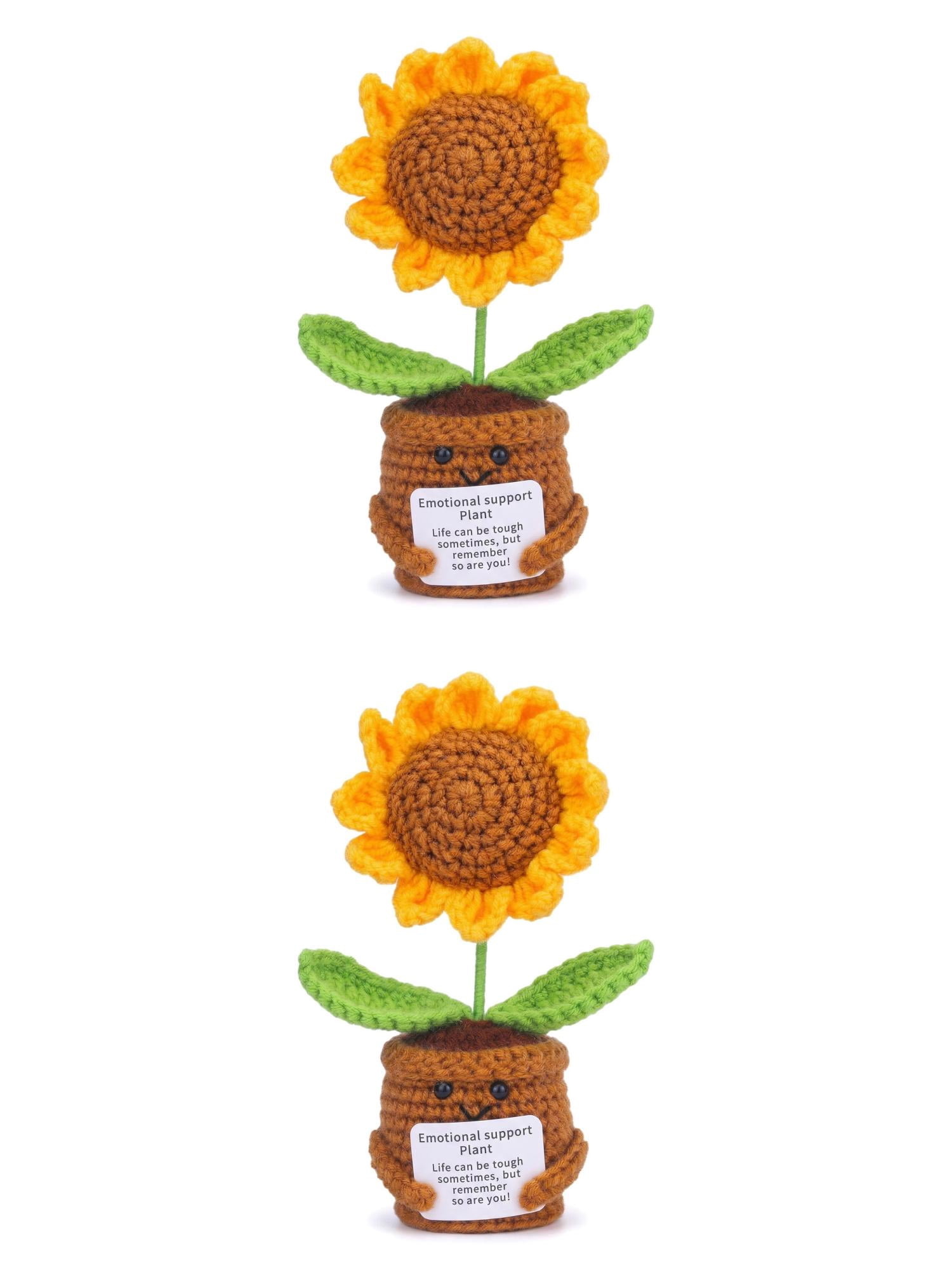 Unique Bargains 2Pcs Handmade Crochet Sunflower Potted Plant Love-Themed Brown 4.3 in