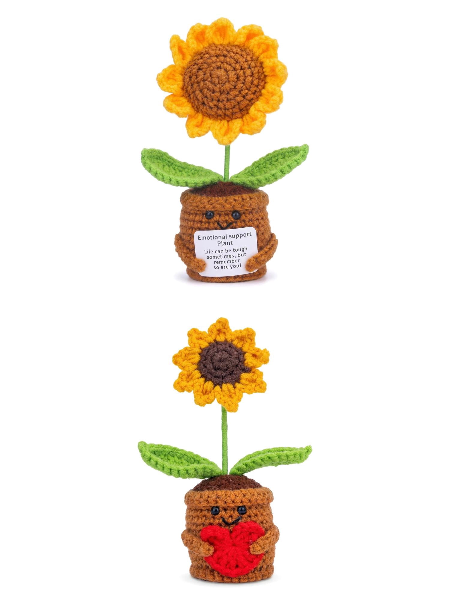 Unique Bargains 2Pcs Handmade Crochet Sunflower Potted Plant Love-Themed Dashboard 4.3 in