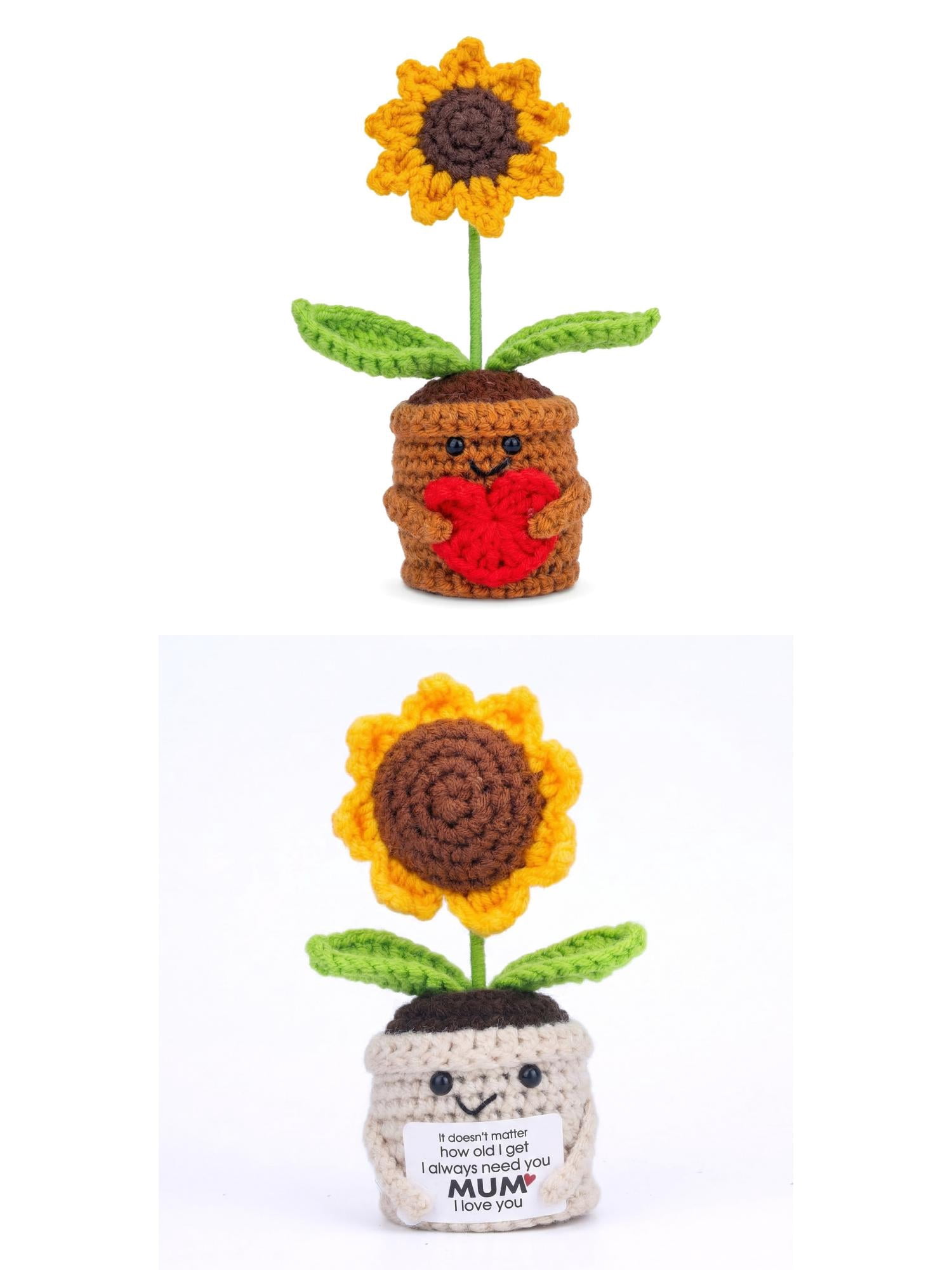 Unique Bargains 2Pcs Handmade Crochet Sunflower Potted Plant Love-Themed Sunflowers 4.3 in