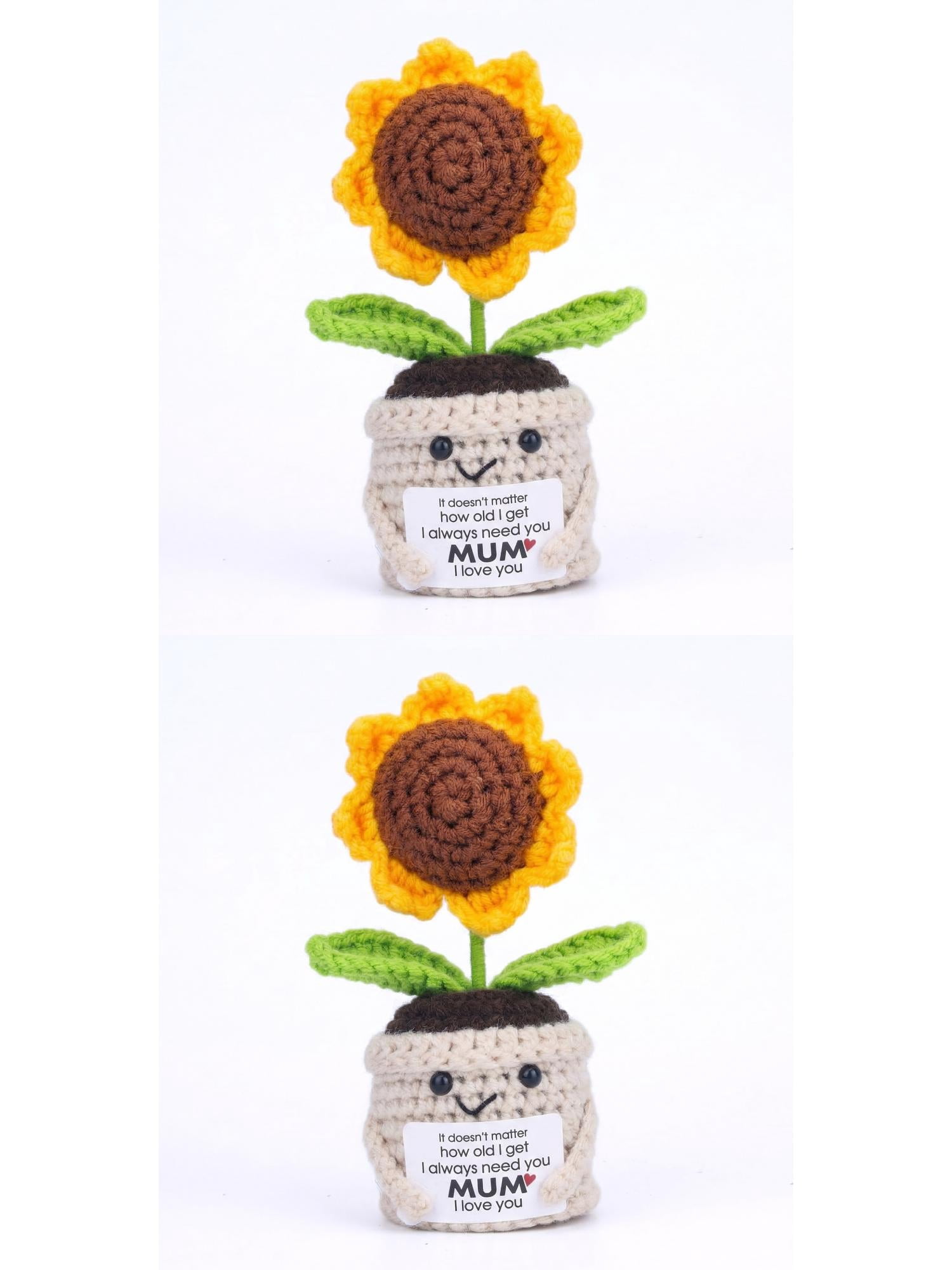 Unique Bargains 2Pcs Handmade Crochet Sunflower Potted Plant Love-Themed White Pot 4.3 in