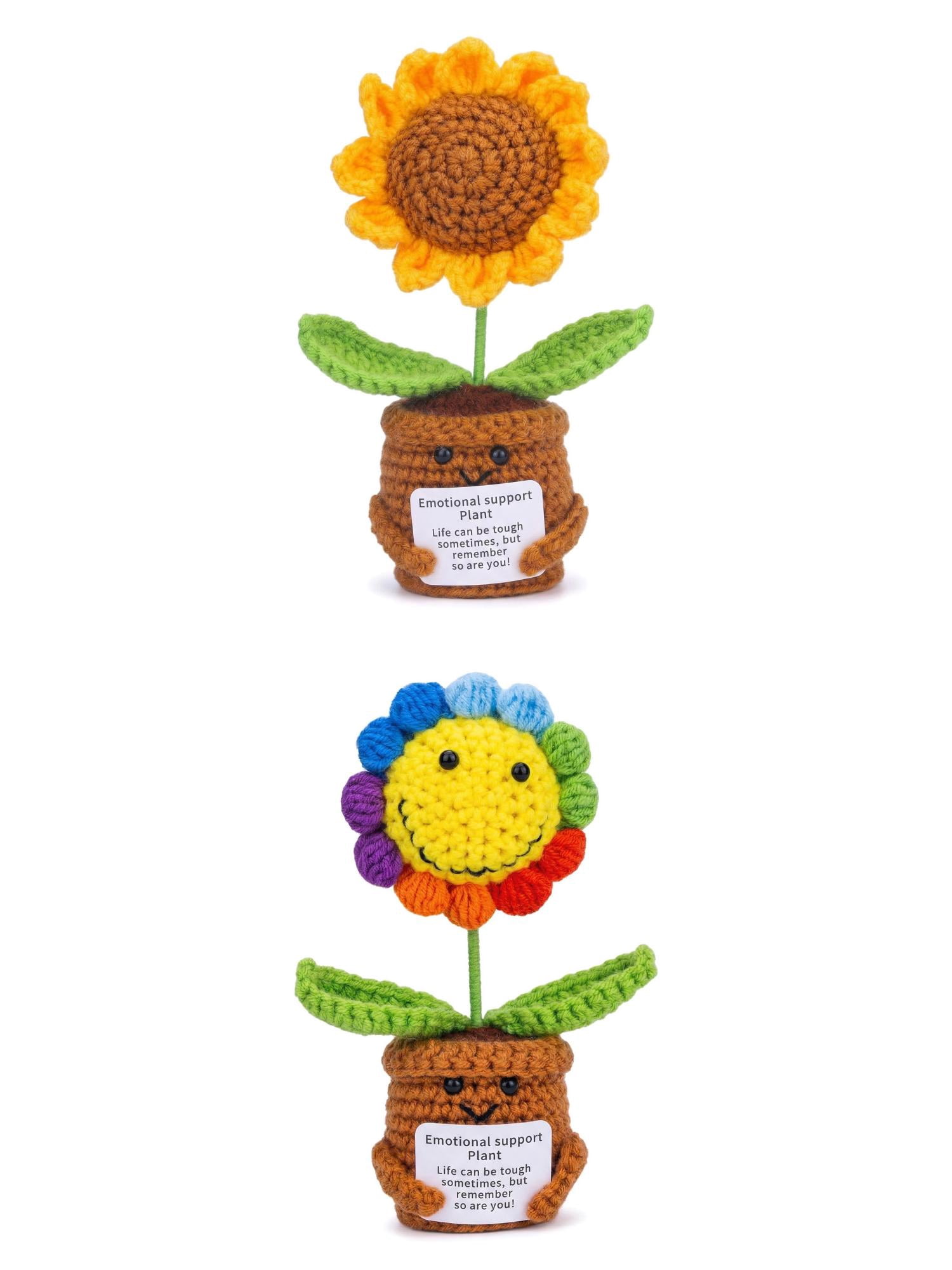 Unique Bargains 2Pcs Handmade Crochet Sunflower Potted Plant Rainbow Sunflower 4.3 in