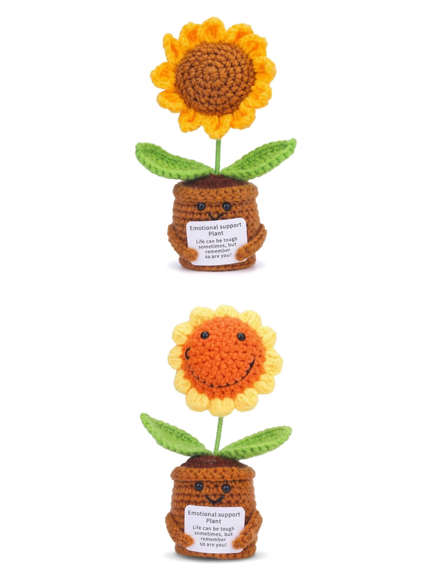 Unique Bargains 2Pcs Handmade Crochet Sunflower Potted Plant Smiling Face Sunflower 4.3in