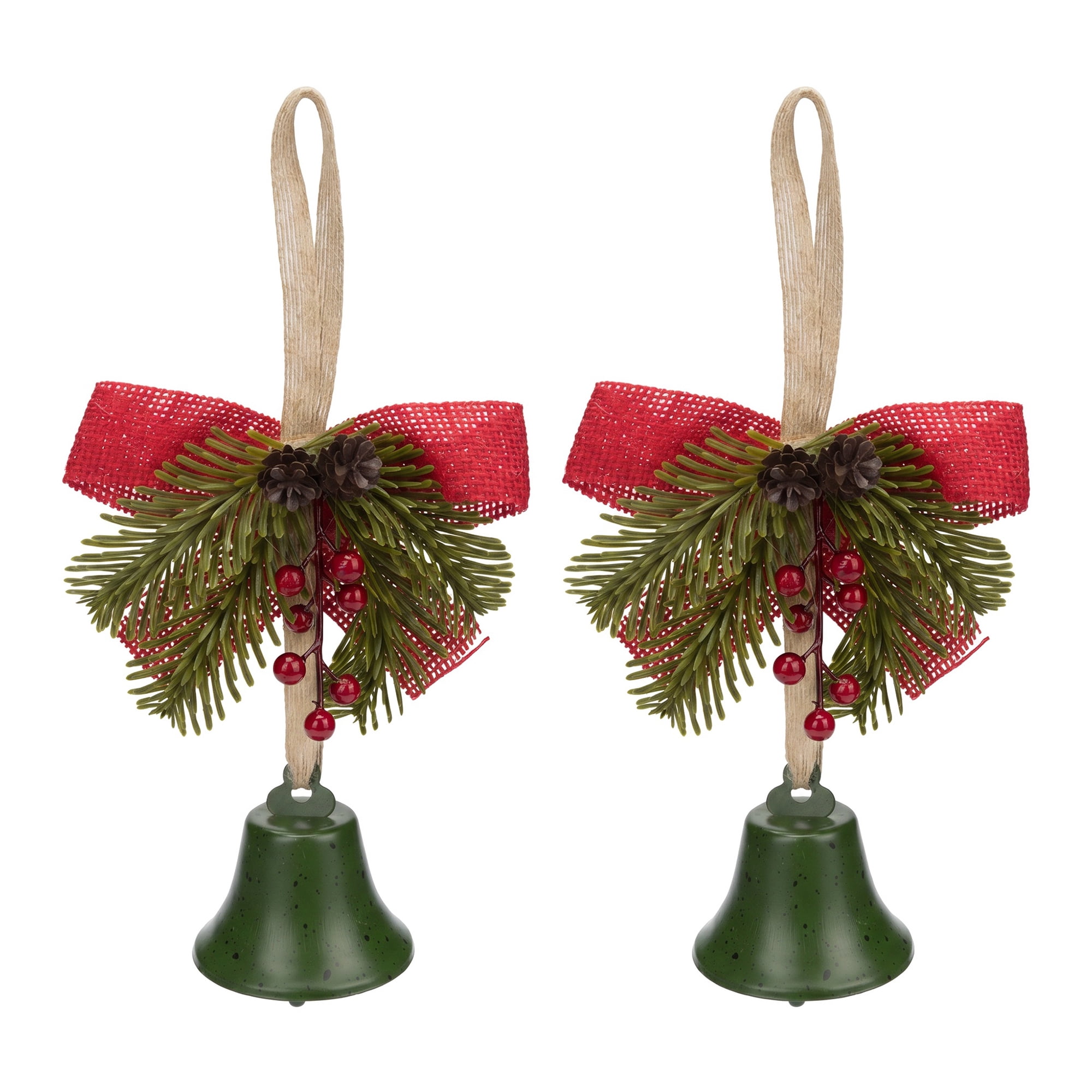 Unique Bargains 2Pcs Hanging Vintage Rustic Iron Decorative Bells Green 2.4" x 2.4" x 6.3"