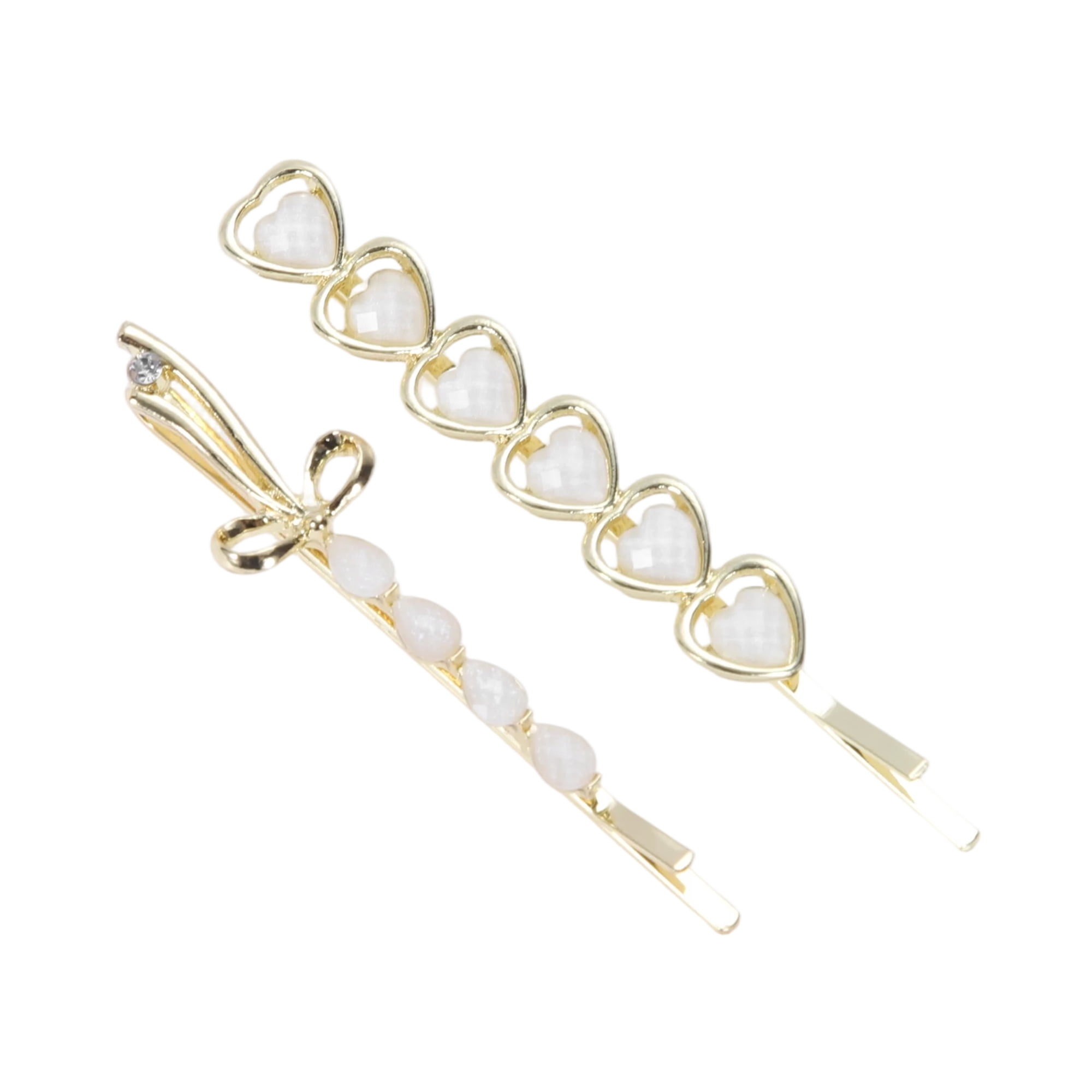 Unique Bargains 2Pcs Heart Bobby Pin Gold Tone Beige Hair Clip Fashionable Styling