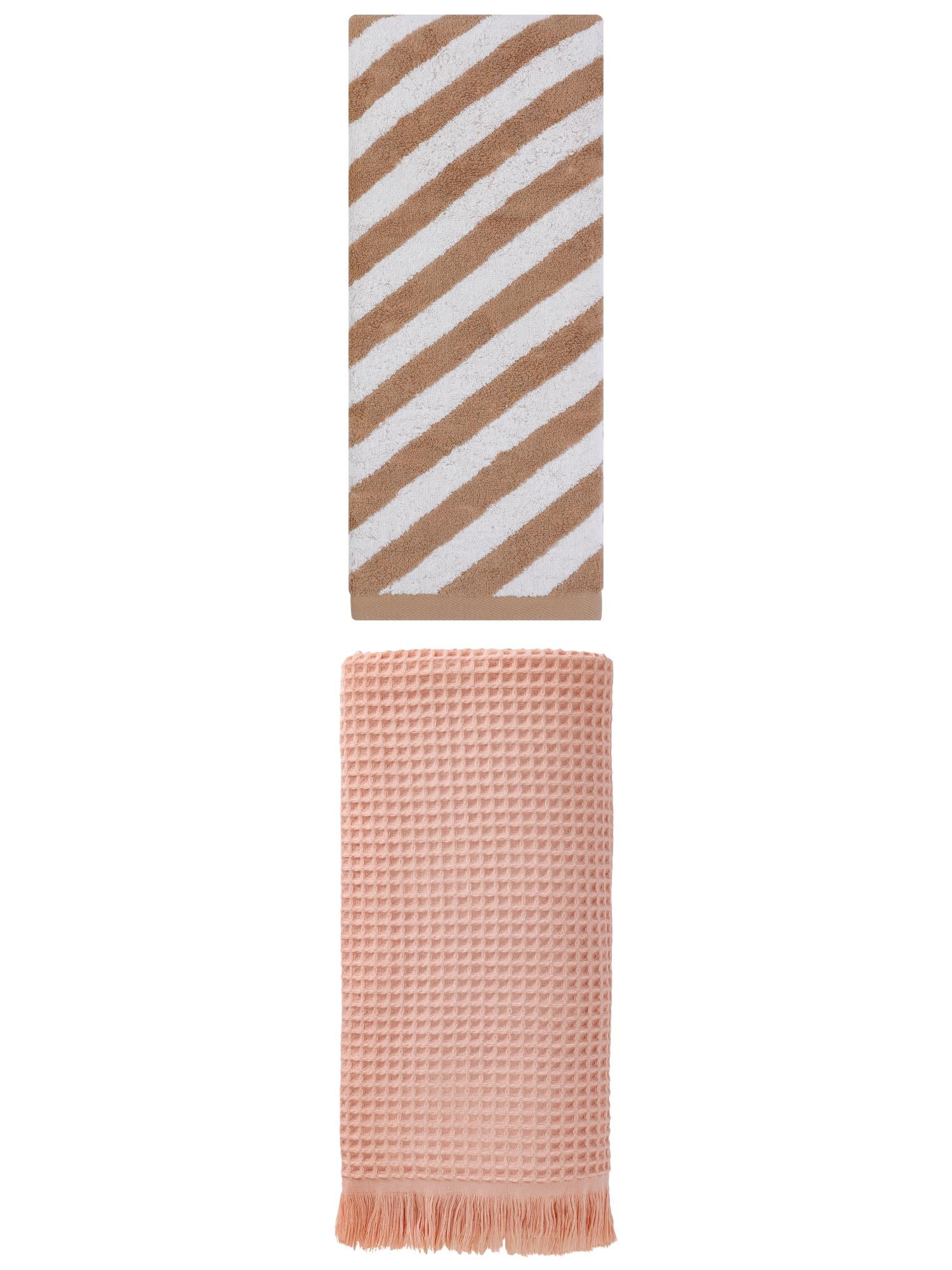 Unique Bargains 2Pcs Highly Absorbent Cotton Bath Towel Pink/Brown 71"x35"/55"x28"