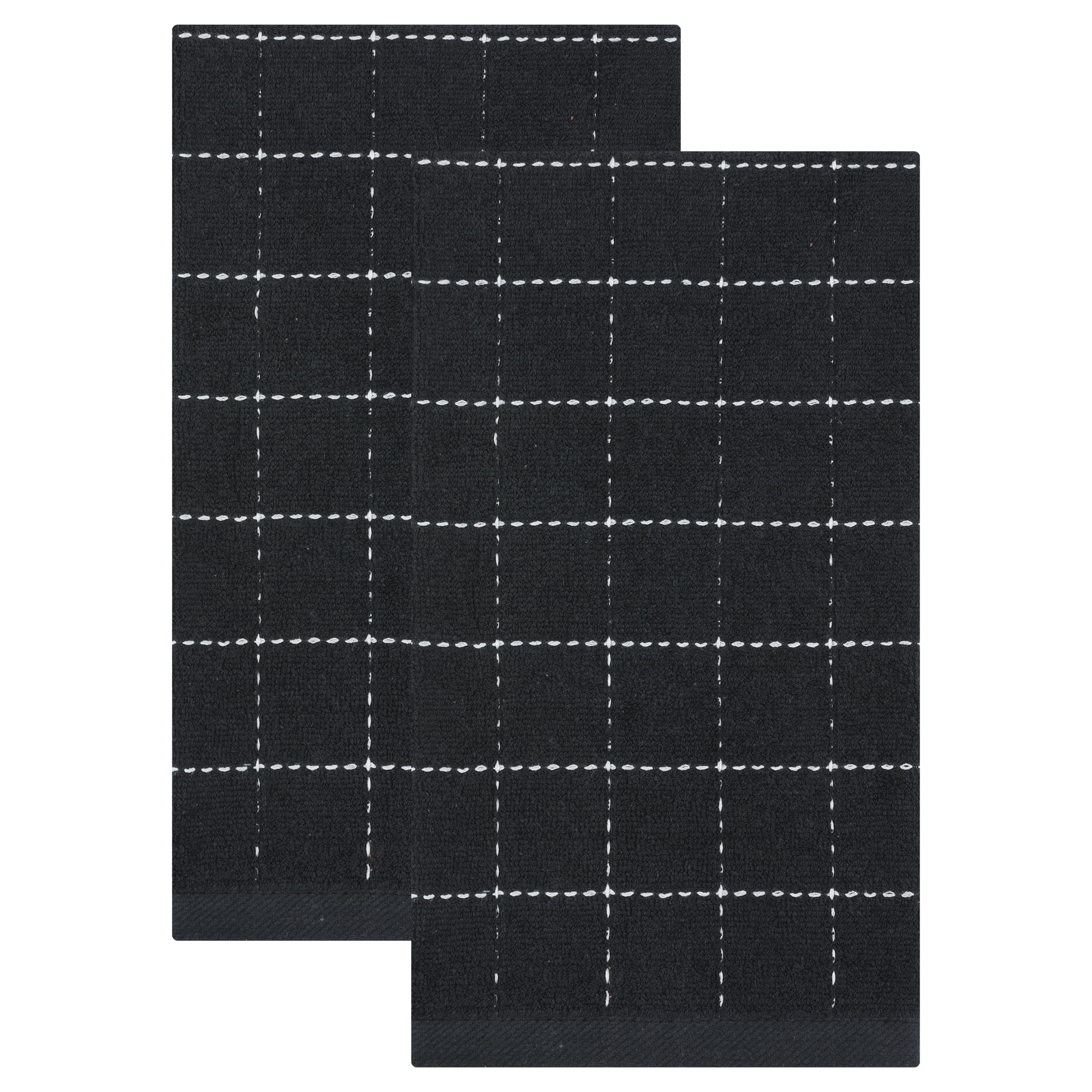 Unique Bargains 2Pcs Highly Absorbent Cotton Reusable Dish Cloths Black 25" x 15"