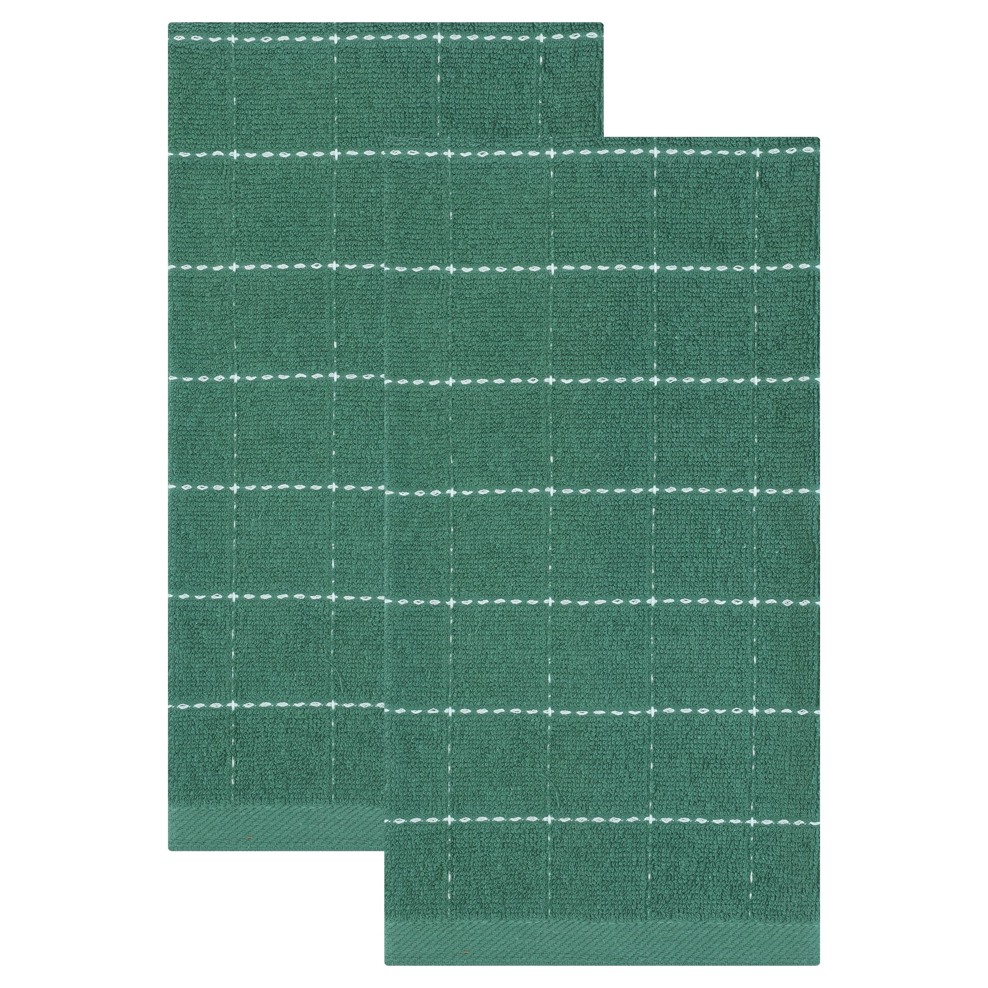 Unique Bargains 2Pcs Highly Absorbent Cotton Reusable Dish Cloths Dark Green 25" x 15"
