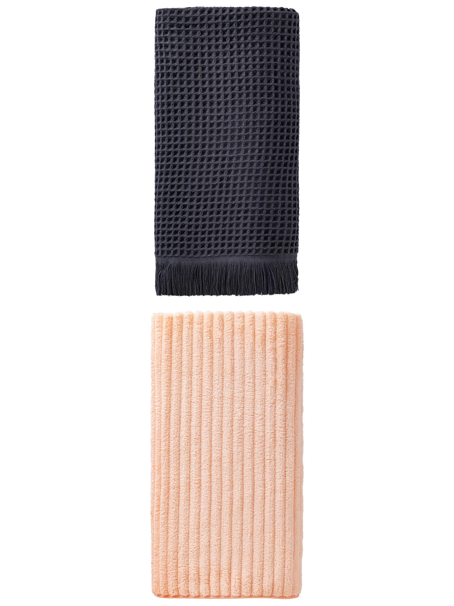 Unique Bargains 2Pcs Highly Absorbent Soft Bath Towel Dark Blue/Peach Pink 71"x35"/55"x28"
