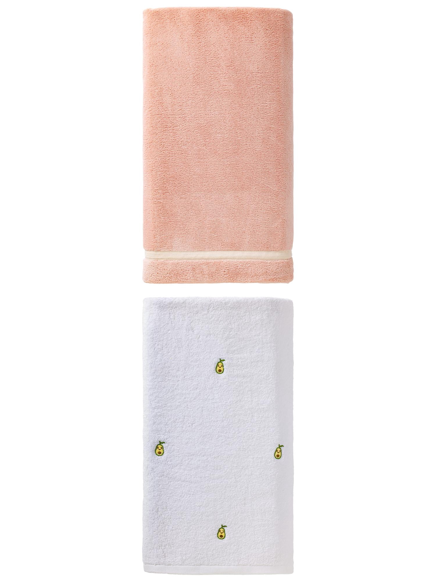 Unique Bargains 2Pcs Highly Absorbent Soft Bath Towel Pink/Avocado White 63"x31"/55"x28"