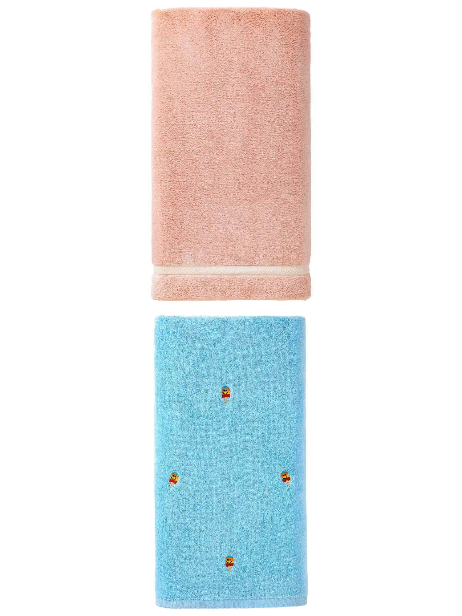 Unique Bargains 2Pcs Highly Absorbent Soft Bath Towel Pink/Popsicle Blue 63"x31"/55"x28"