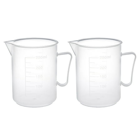 Unique Bargains 2Pcs Laboratory Clear White PP 250mL Measuring Cup Handled Beaker