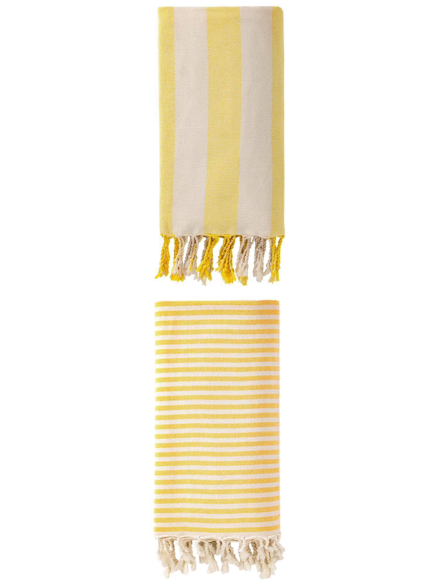 Unique Bargains 2Pcs Light Sand Free Quick Dry Turkish Beach Towel Yellow 71" x 40"