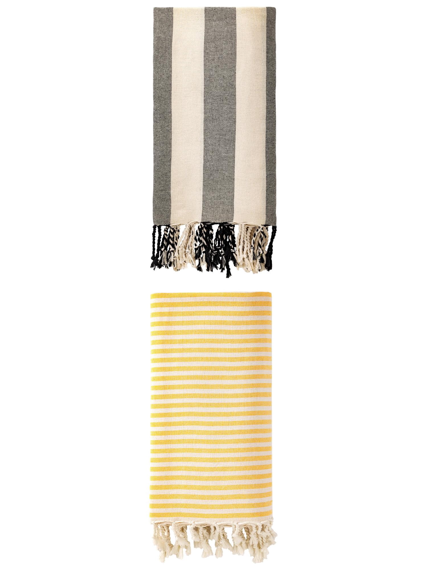 Unique Bargains 2Pcs Light Sand Free Quick Dry Turkish Beach Towel Yellow Black 71" x 40"