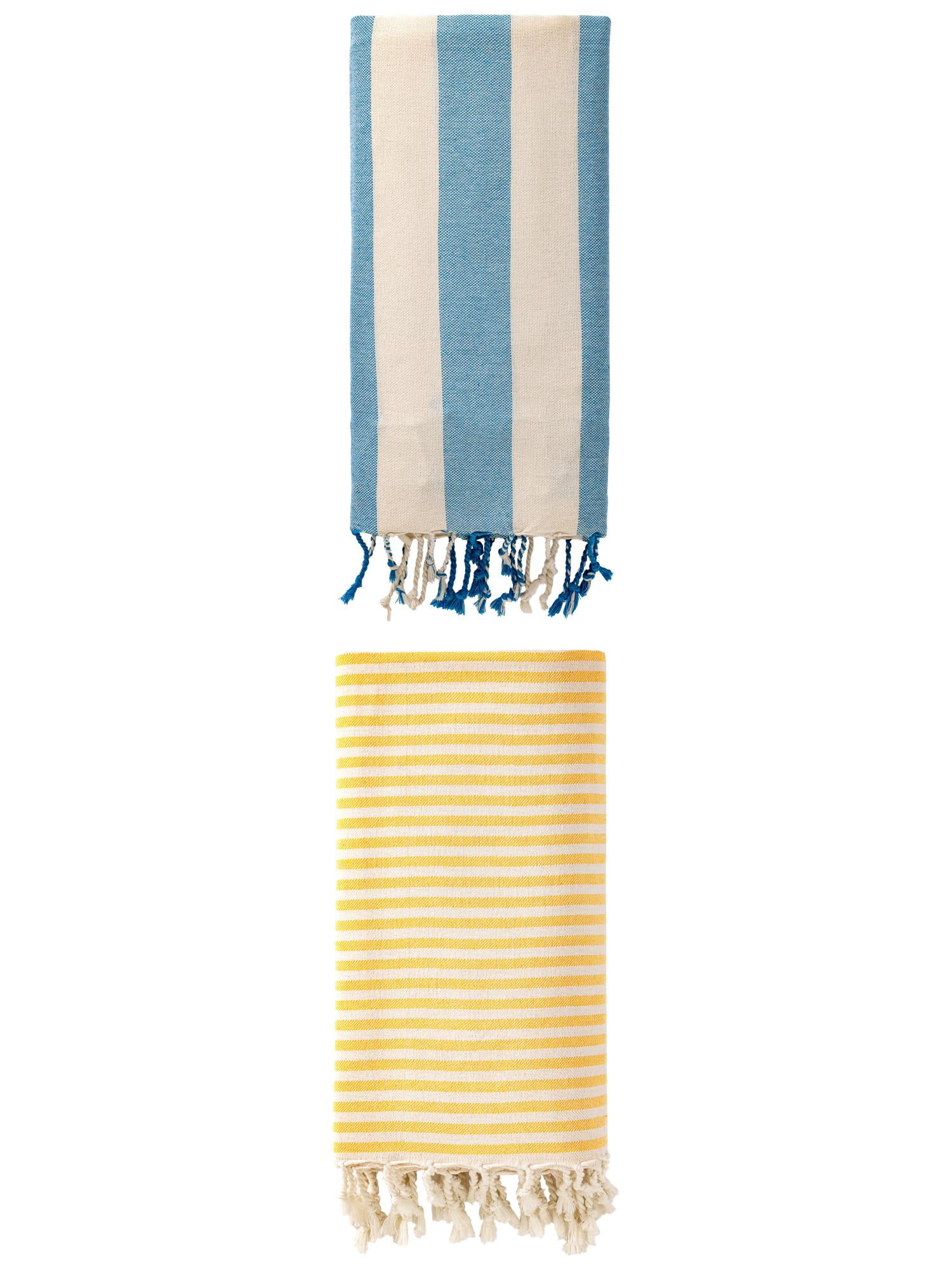 Unique Bargains 2Pcs Light Sand Free Quick Dry Turkish Beach Towel Yellow Blue 71" x 40"