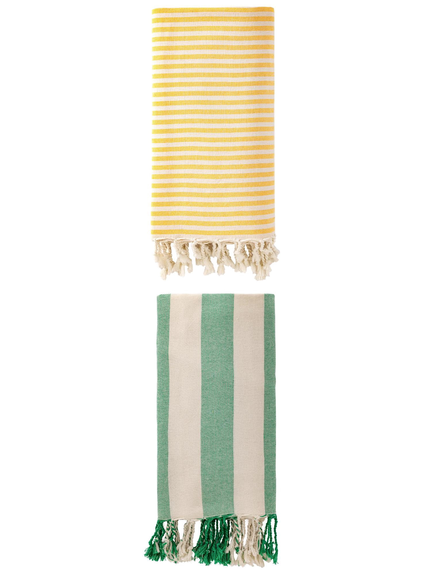 Unique Bargains 2Pcs Light Sand Free Quick Dry Turkish Beach Towel Yellow Green 71" x 40"