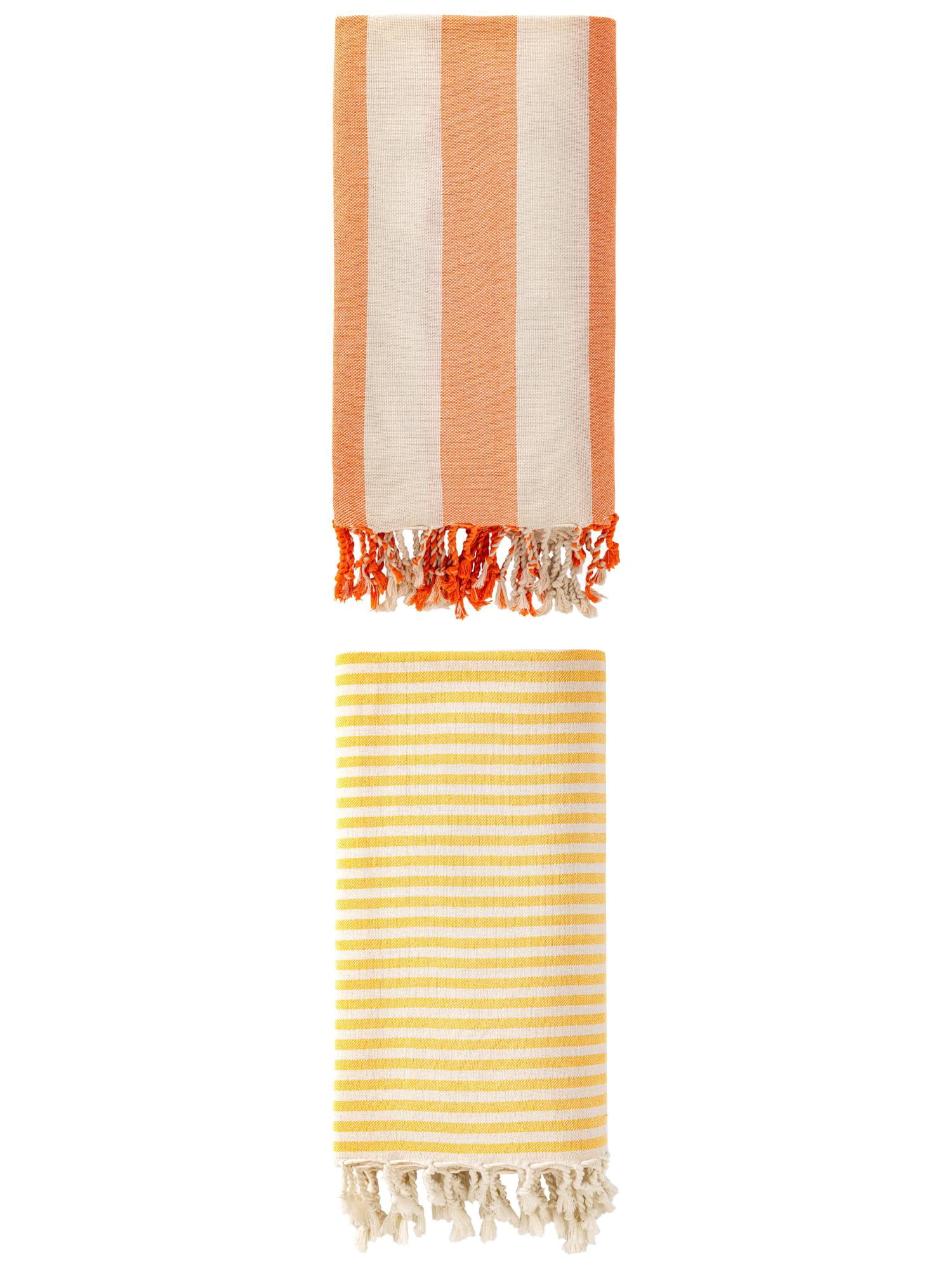 Unique Bargains 2Pcs Light Sand Free Quick Dry Turkish Beach Towel Yellow Orange 71" x 40"
