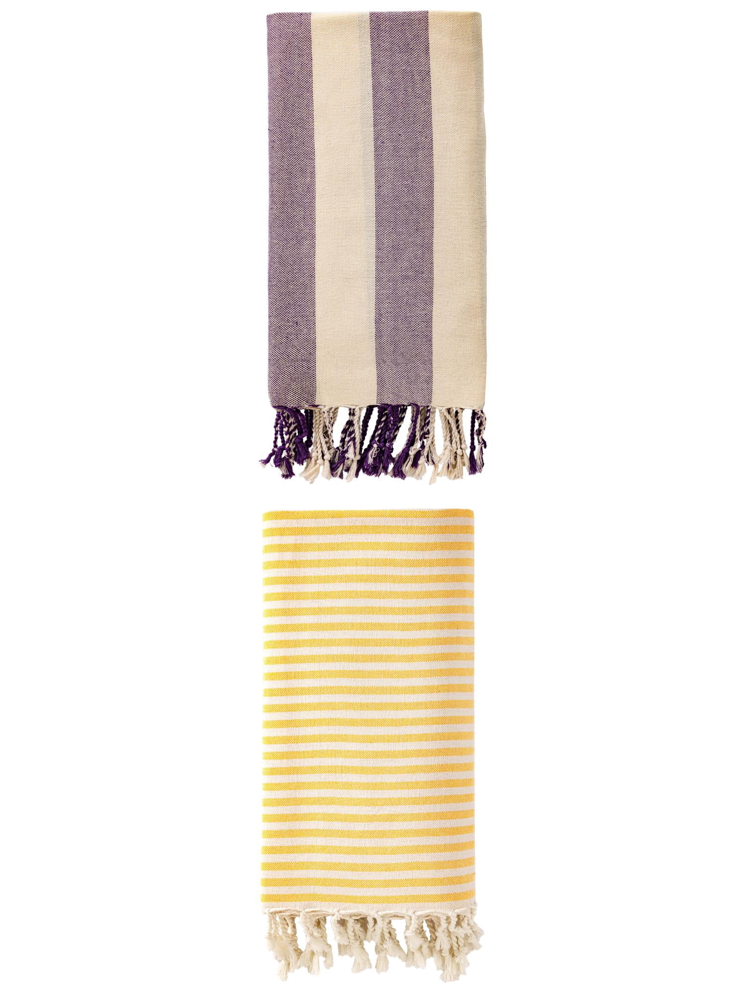 Unique Bargains 2Pcs Light Sand Free Quick Dry Turkish Beach Towel Yellow Purple 71" x 40"