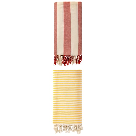 Unique Bargains 2Pcs Light Sand Free Quick Dry Turkish Beach Towel Yellow Red 71" x 40"