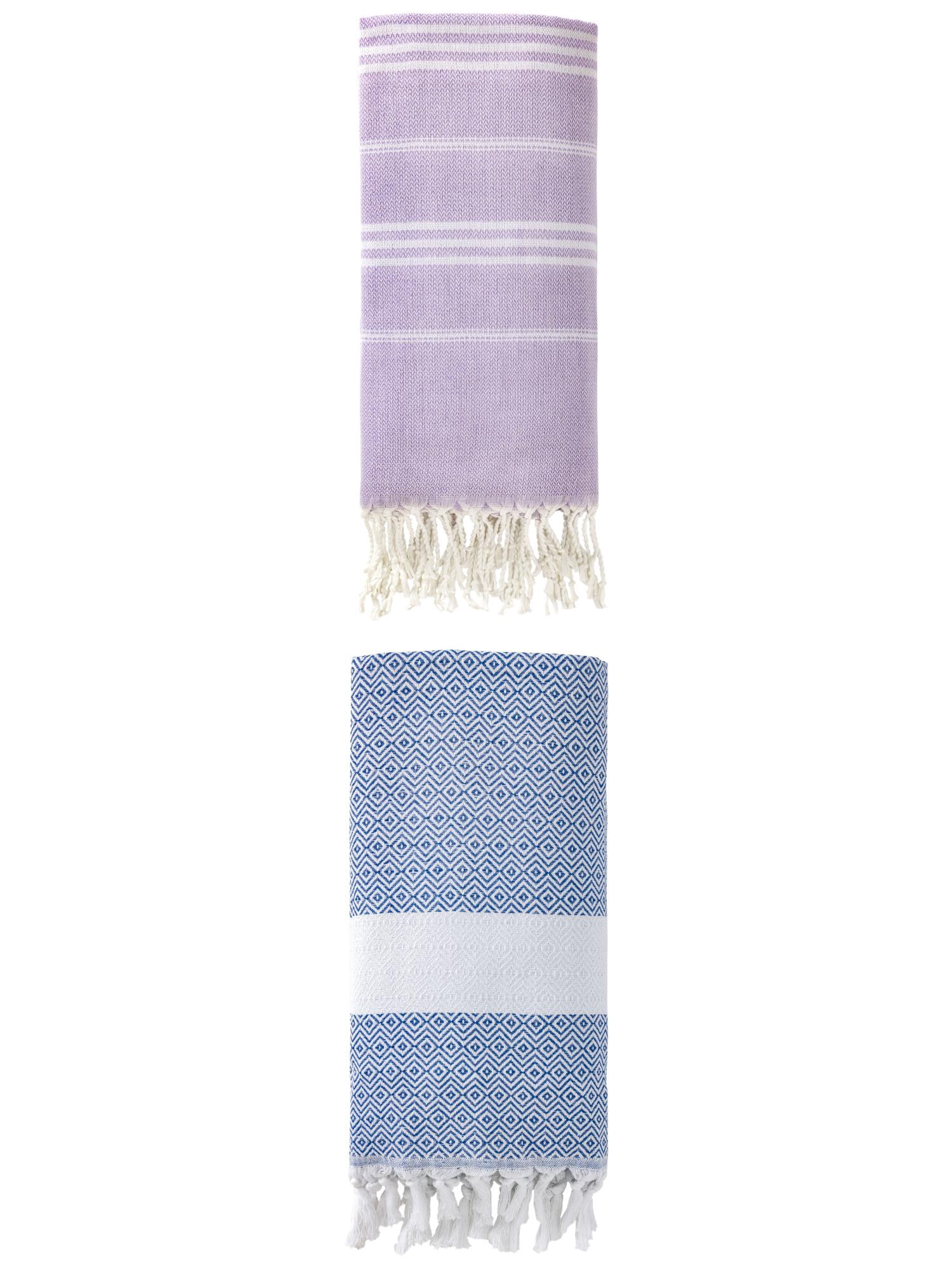 Unique Bargains 2Pcs Light Striped Quick Dry Beach Towel Purple/Blue 71" x 35"/71" x 40"