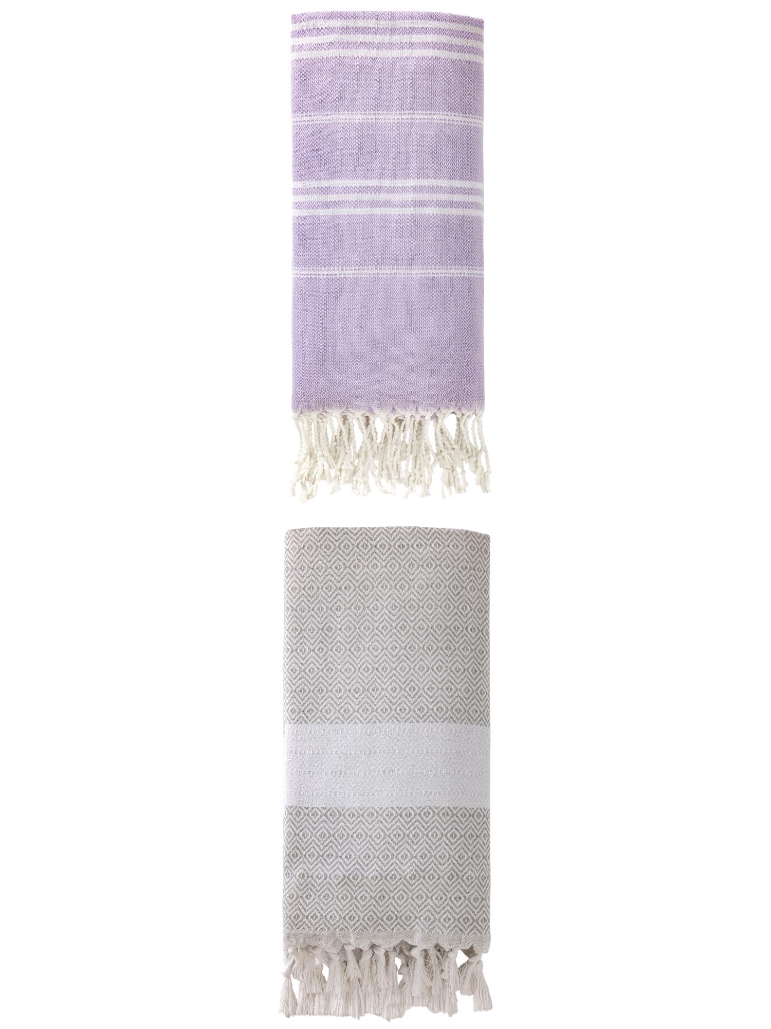 Unique Bargains 2Pcs Light Striped Quick Dry Beach Towel Purple Grey 71" x 35"/71" x 40"