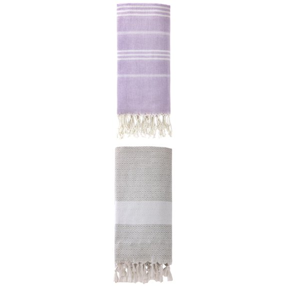 Unique Bargains 2Pcs Light Striped Quick Dry Beach Towel Purple Grey 71" x 35"/71" x 40"