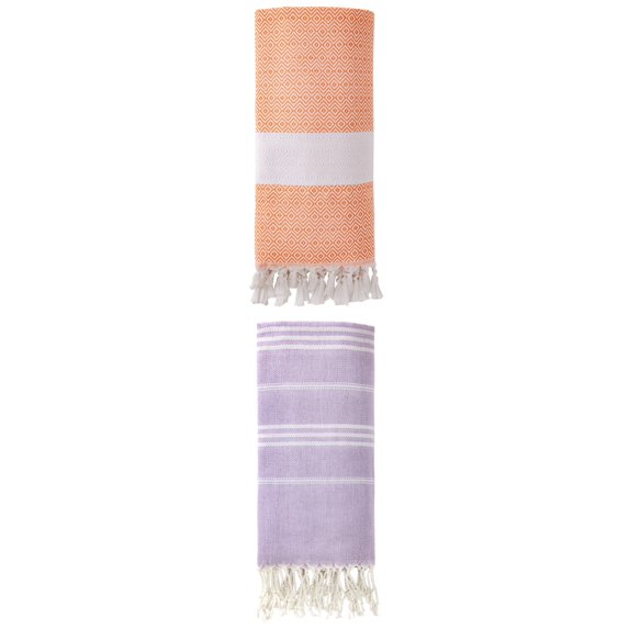 Unique Bargains 2Pcs Light Striped Quick Dry Beach Towel Purple/Orange 71" x 35"/71" x 40"