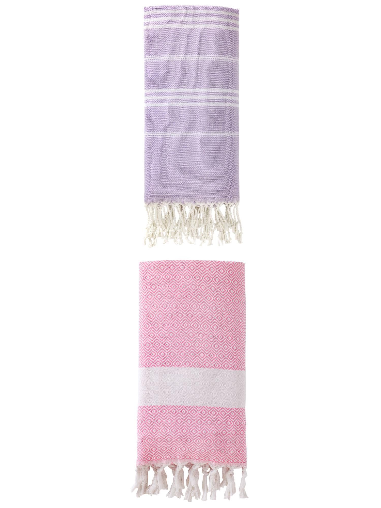 Unique Bargains 2Pcs Light Striped Quick Dry Beach Towel Purplen Pink 71" x 35"/71" x 40"