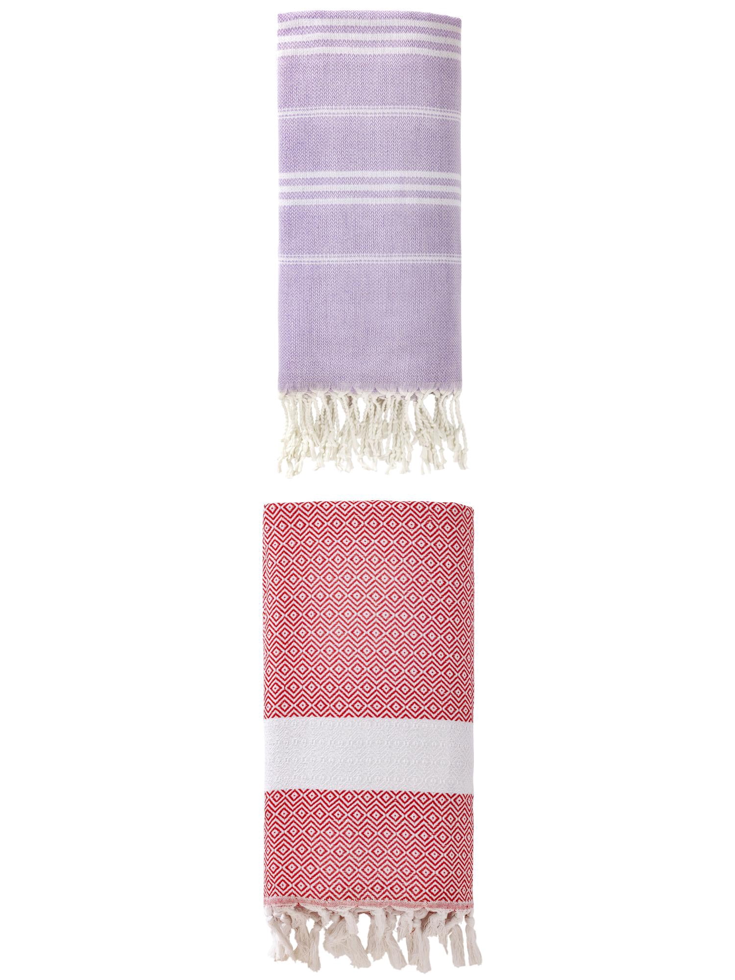 Unique Bargains 2Pcs Light Striped Quick Dry Towel Purple Crimson 71" x 35"/71" x 40"
