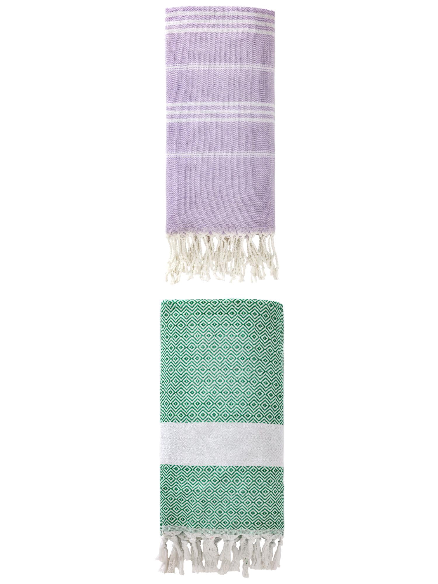 Unique Bargains 2Pcs Light Striped Quick Dry Towel Purple/Dark Green 71" x 35"/71" x 40"