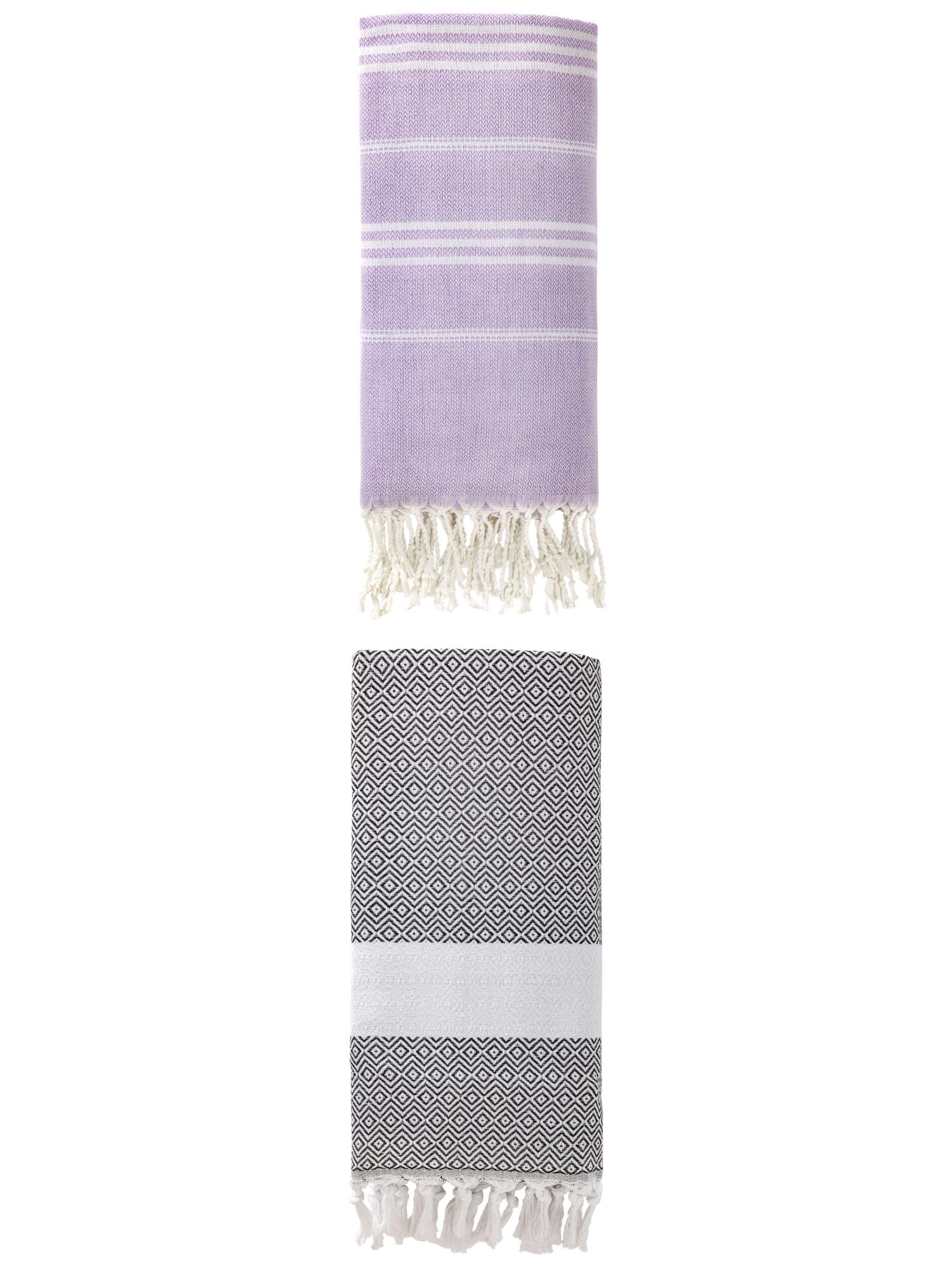 Unique Bargains 2Pcs Light Striped Quick Dry Towel Purple/Dark Grey 71" x 35"/71" x 40"