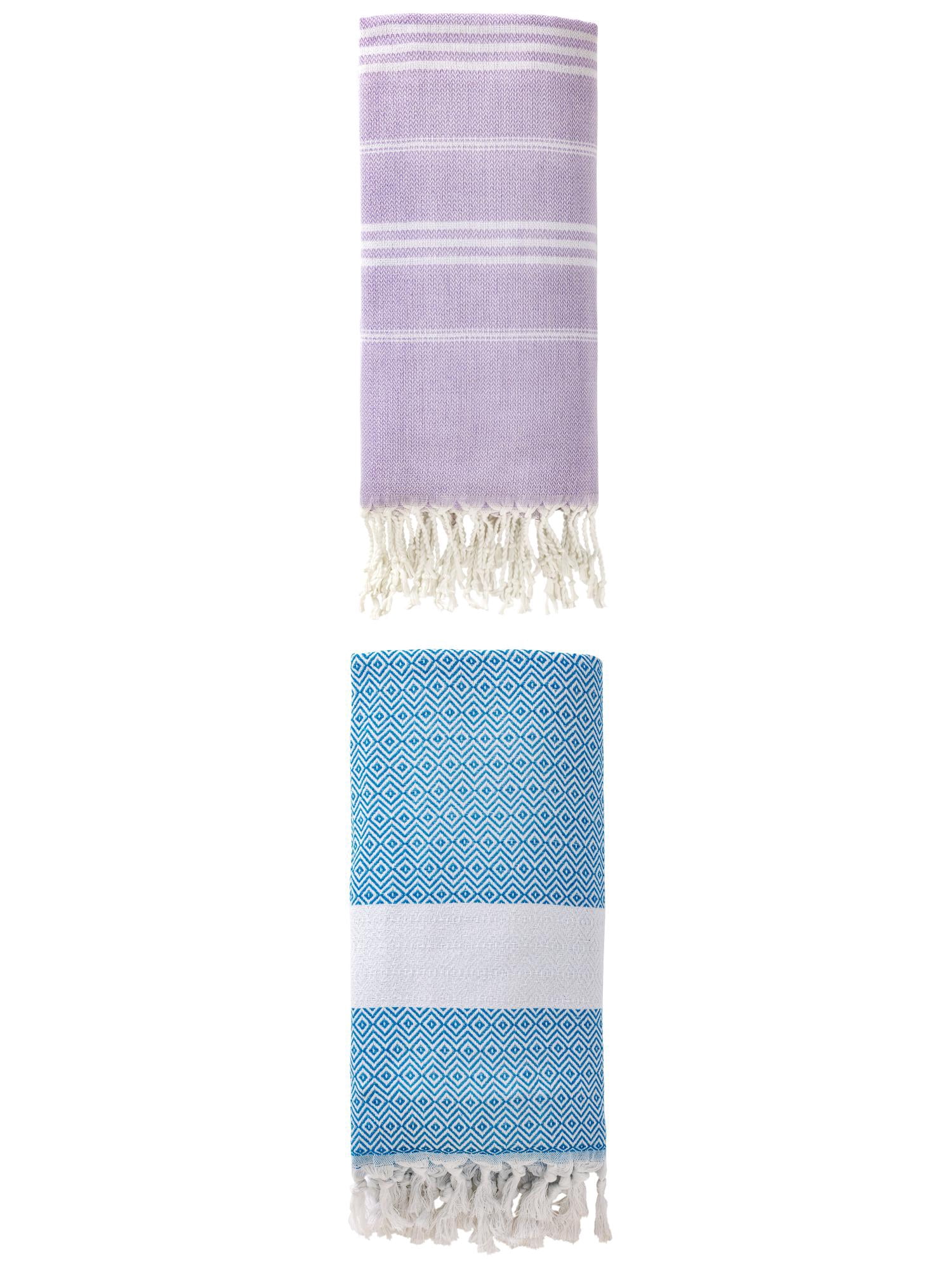 Unique Bargains 2Pcs Light Striped Quick Dry Towel Purple/Sky Blue 71" x 35"/71" x 40"