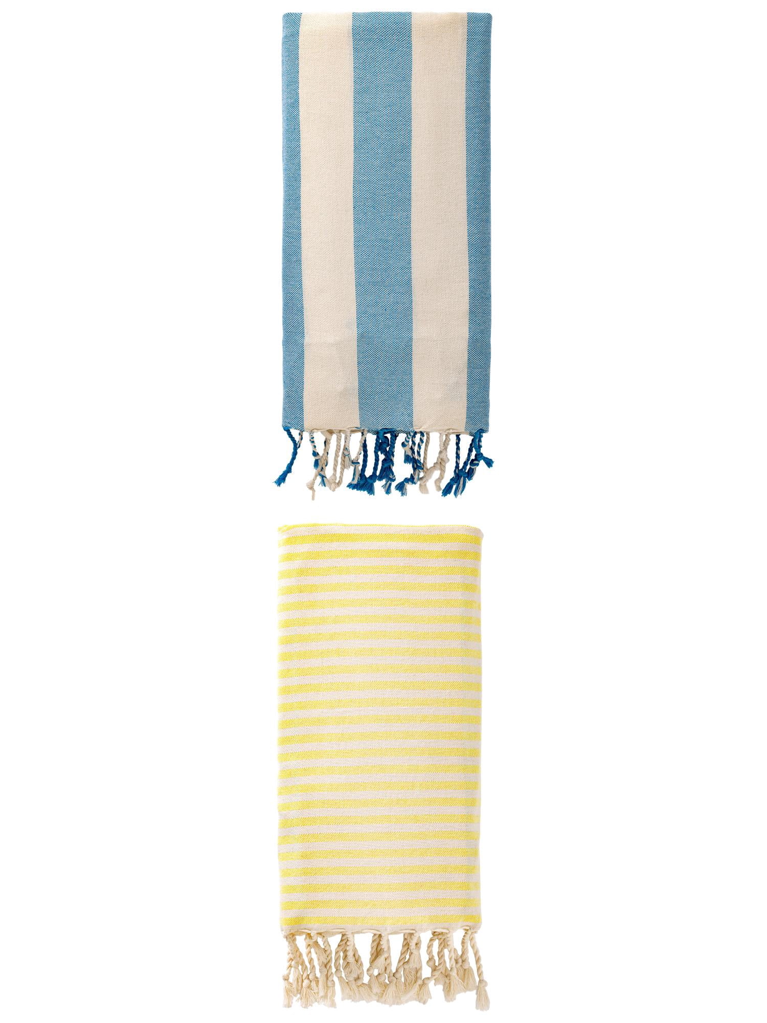 Unique Bargains 2Pcs Lightweight Sand Free Turkish Beach Towel Yellow Blue 71" x 40"