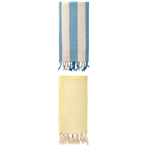 Unique Bargains 2Pcs Lightweight Sand Free Turkish Beach Towel Yellow Blue 71" x 40"