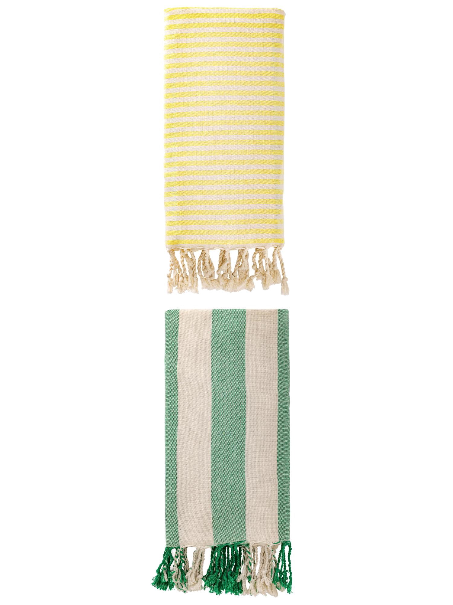 Unique Bargains 2Pcs Lightweight Sand Free Turkish Beach Towel Yellow Green 71" x 40"
