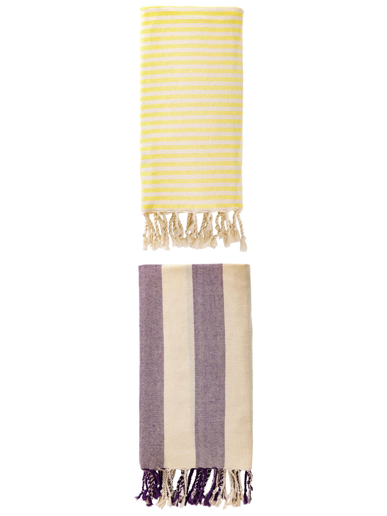 Unique Bargains 2Pcs Lightweight Sand Free Turkish Beach Towel Yellow Purple 71" x 40"