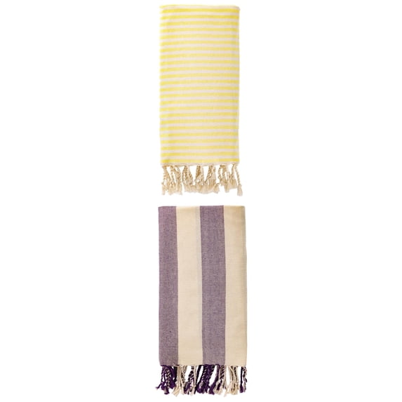 Unique Bargains 2Pcs Lightweight Sand Free Turkish Beach Towel Yellow Purple 71" x 40"