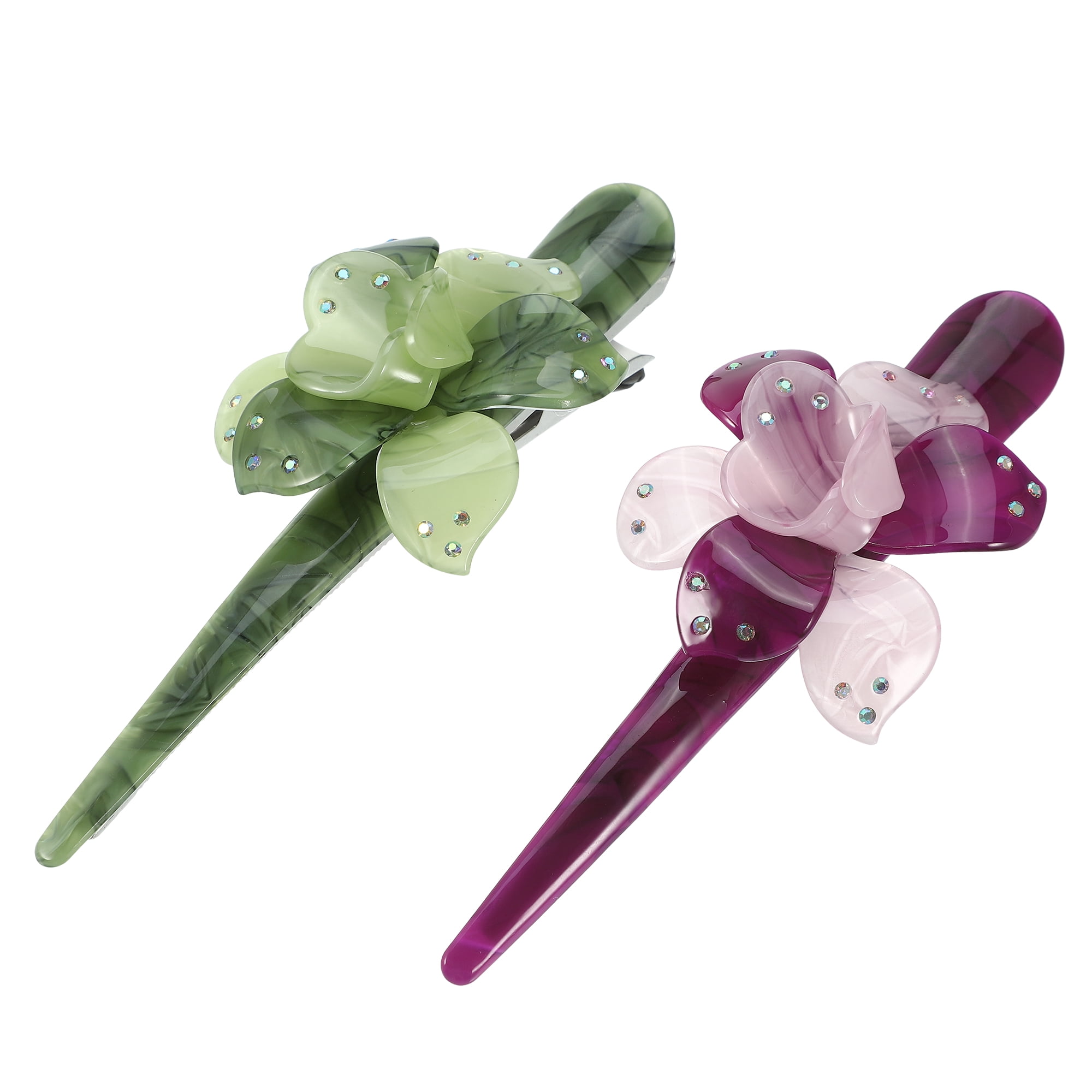 Unique Bargains 2Pcs Long Metal Duckbill Hair Clips Green Purple